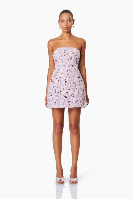 Aurora Strapless Party Mini Dress In Purple sold by Elliatt