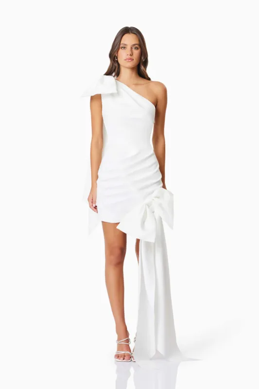 Bethany Mini Bow Party Dress In White sold by Elliatt