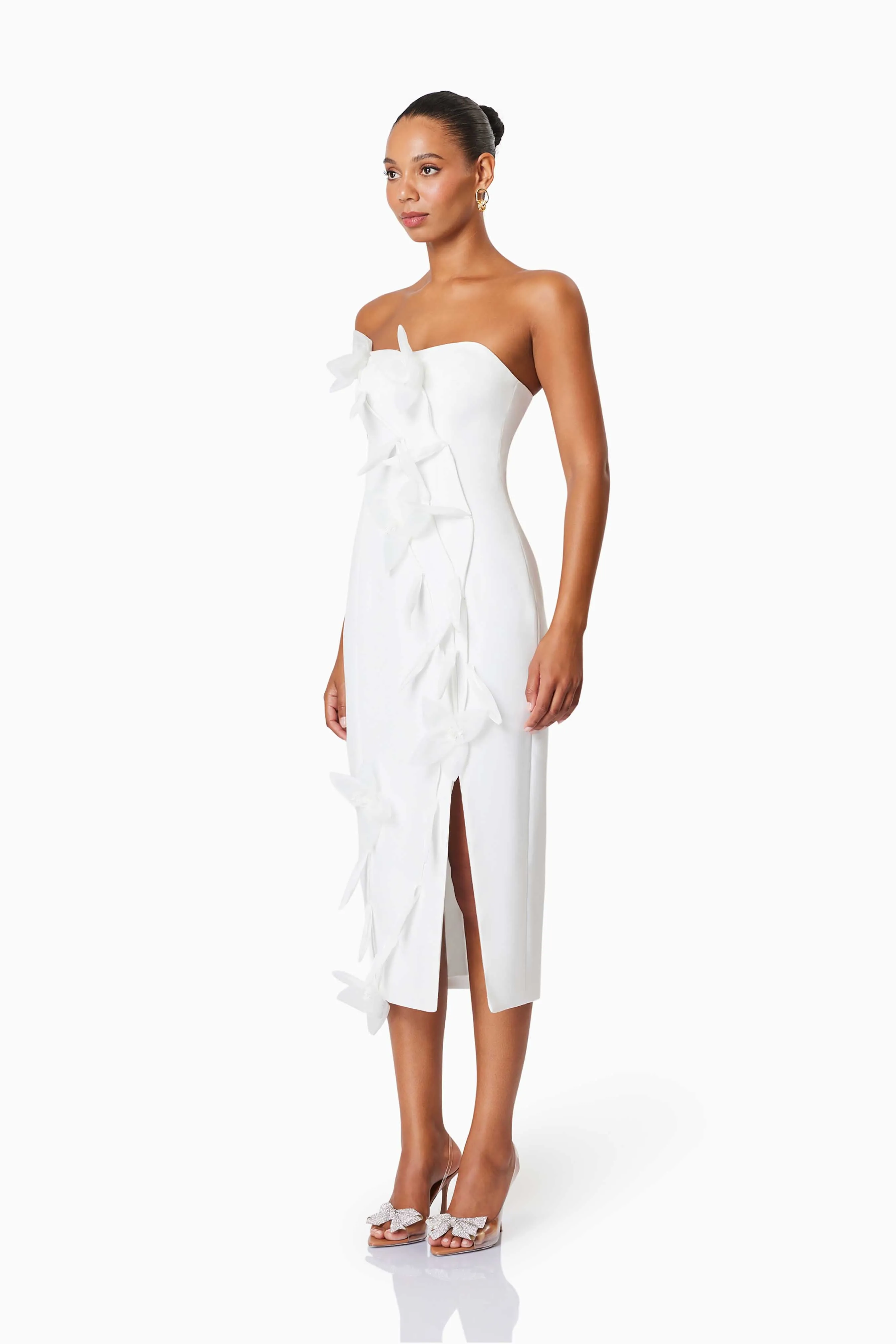 Bethany Strapless Floral Midi Dress In White sold by Elliatt product image thumbnail 2