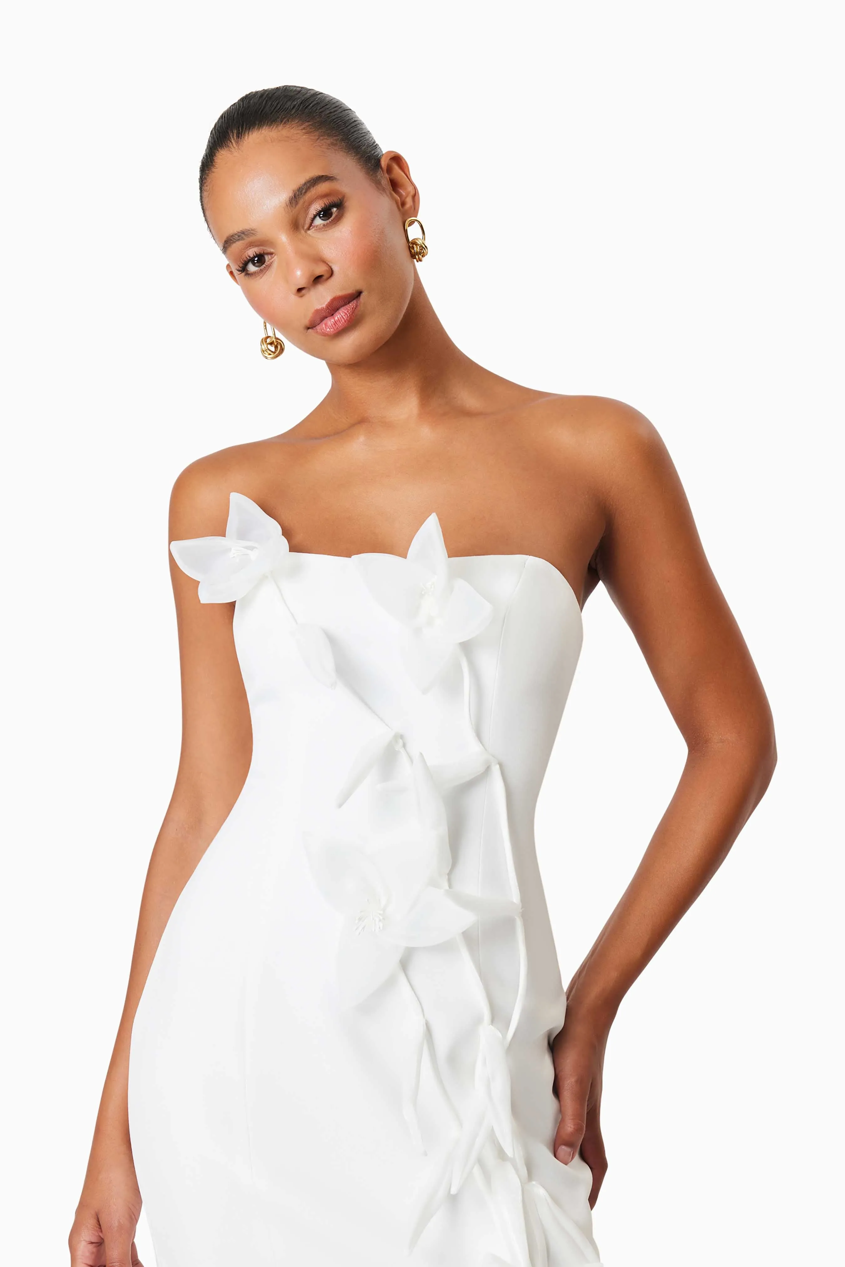 Bethany Strapless Floral Midi Dress In White sold by Elliatt product image thumbnail 5