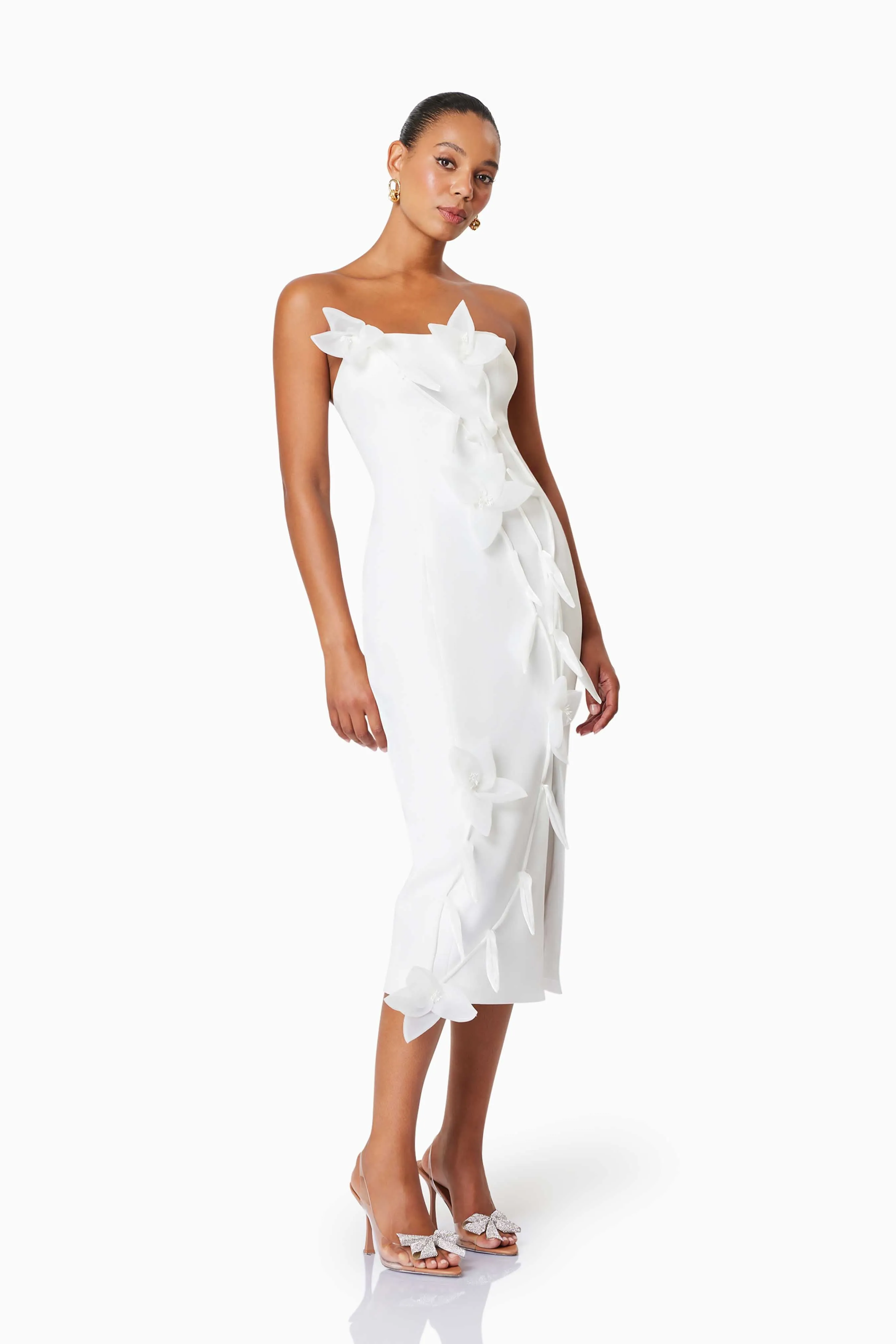 Bethany Strapless Floral Midi Dress In White sold by Elliatt product image thumbnail 3