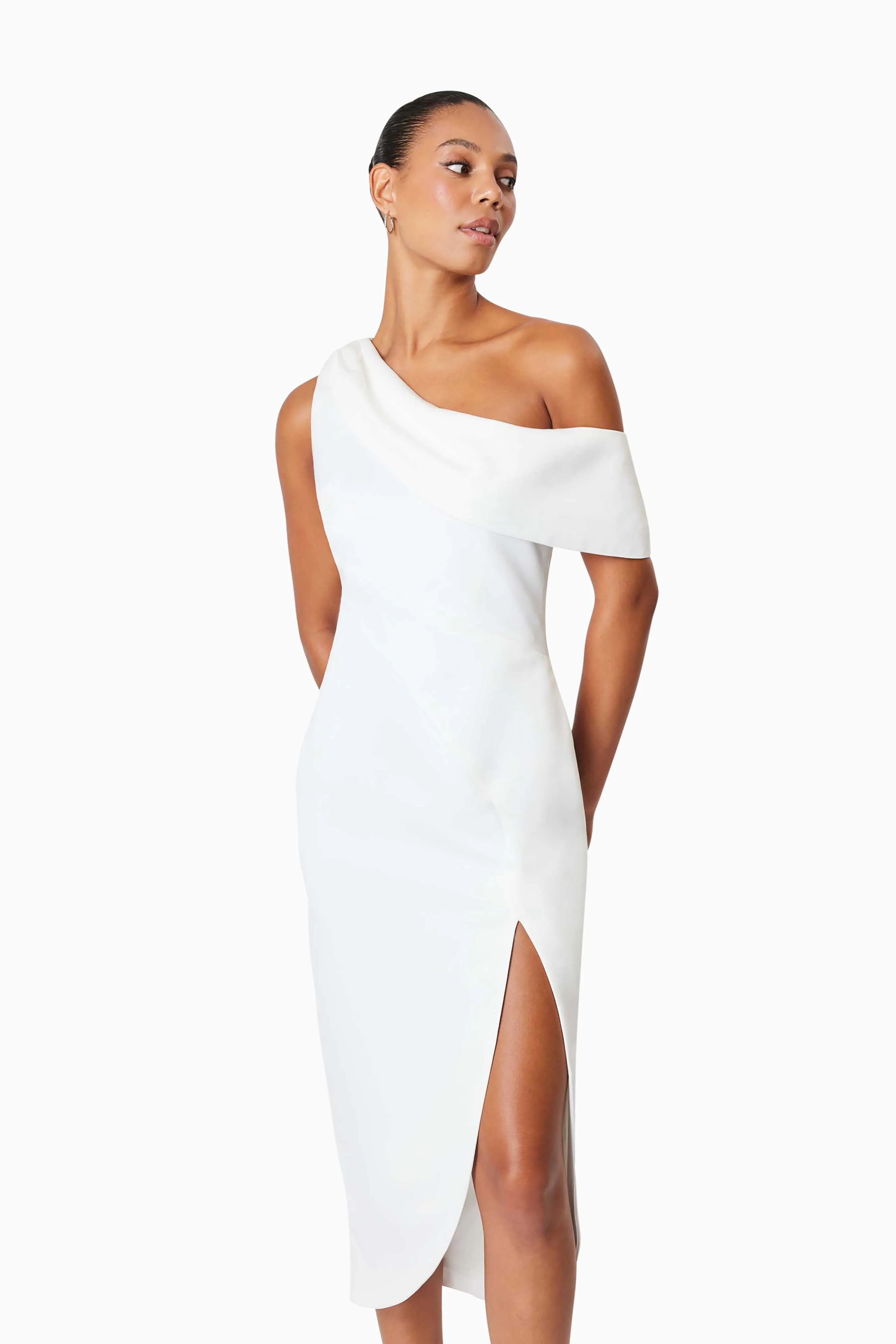Alice One Shoulder Cocktail Midi Dress In White sold by Elliatt product image thumbnail 2