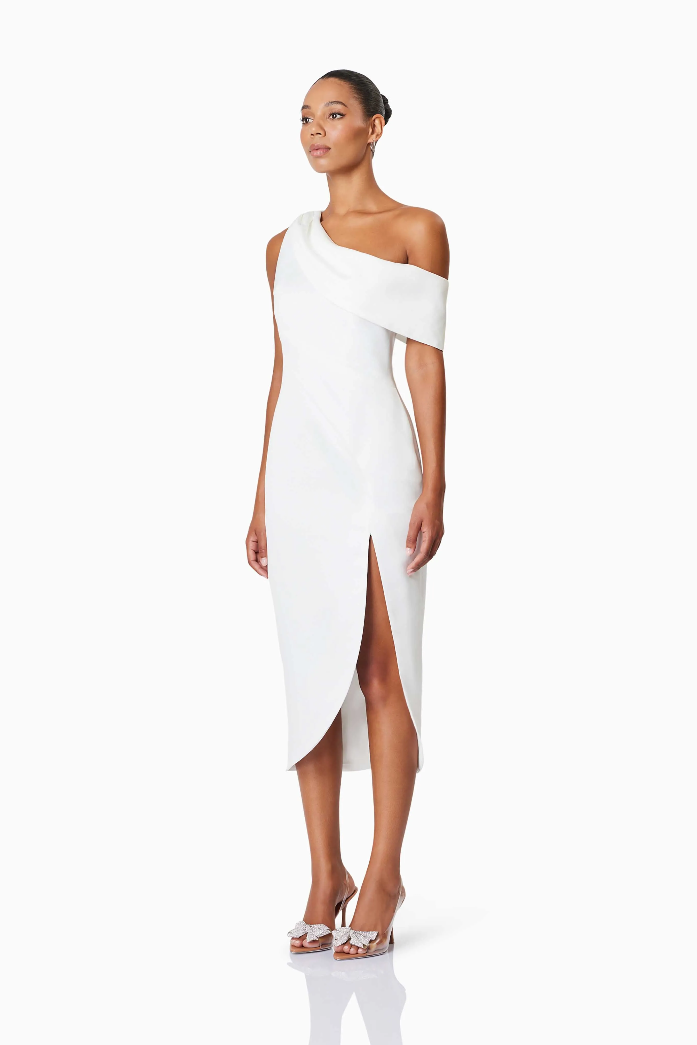 Alice One Shoulder Cocktail Midi Dress In White sold by Elliatt product image thumbnail 3