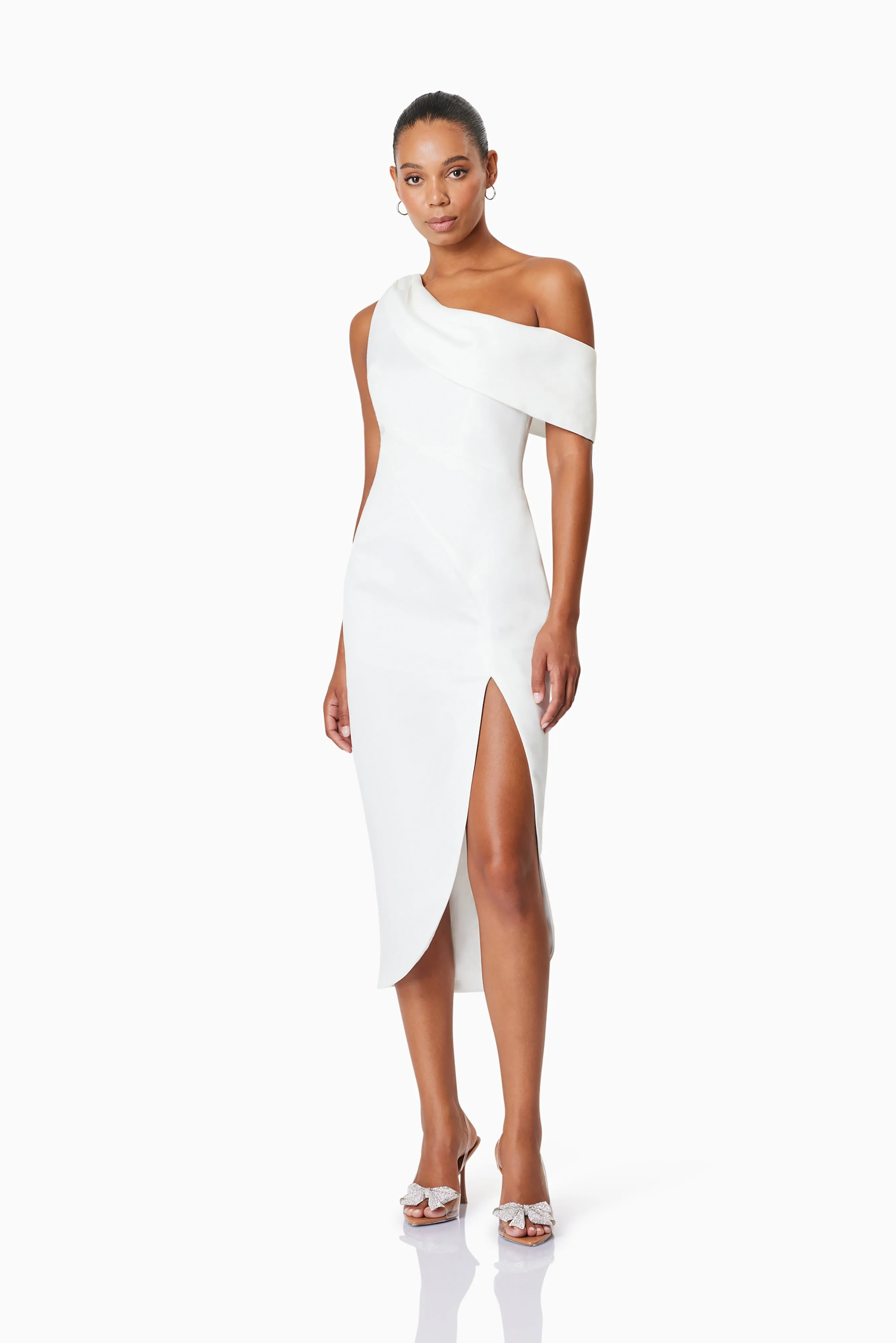 Alice One Shoulder Cocktail Midi Dress In White sold by Elliatt product image thumbnail 4
