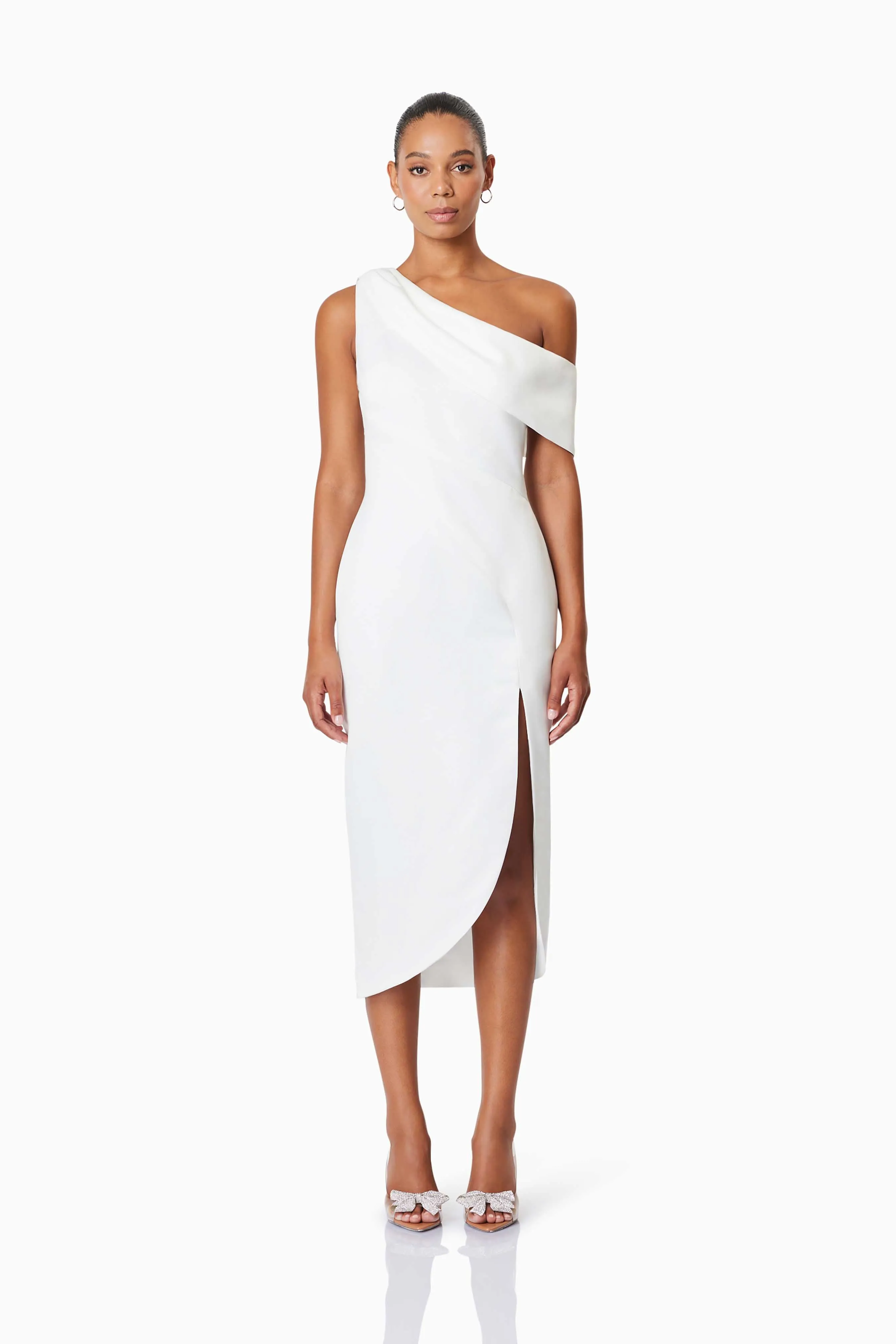 Alice One Shoulder Cocktail Midi Dress In White sold by Elliatt