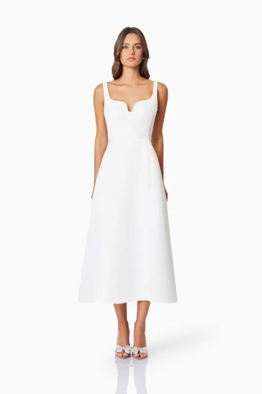 Alice Duchess Satin Midi Dress In White sold by Elliatt
