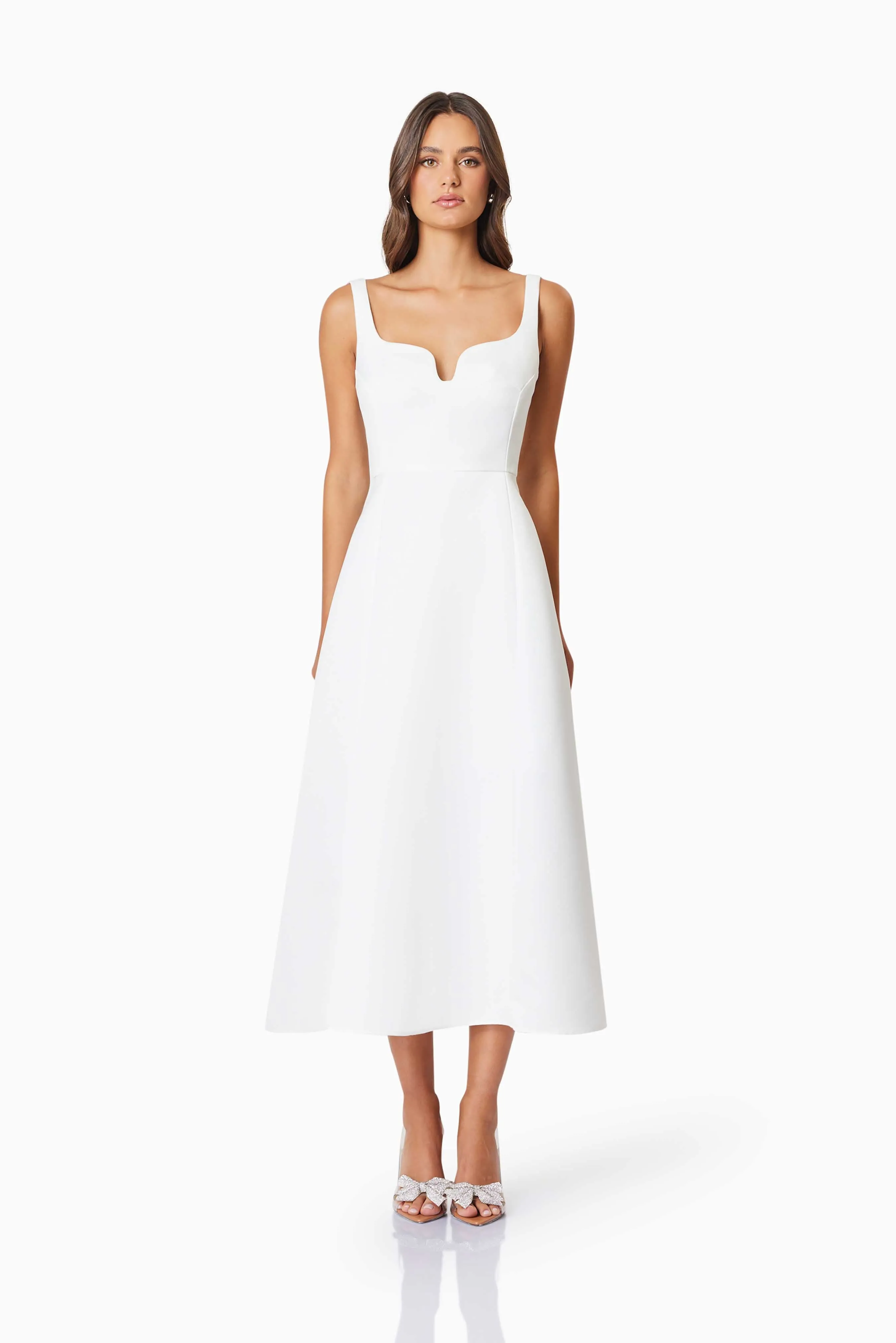 Alice Duchess Satin Midi Dress In White sold by Elliatt