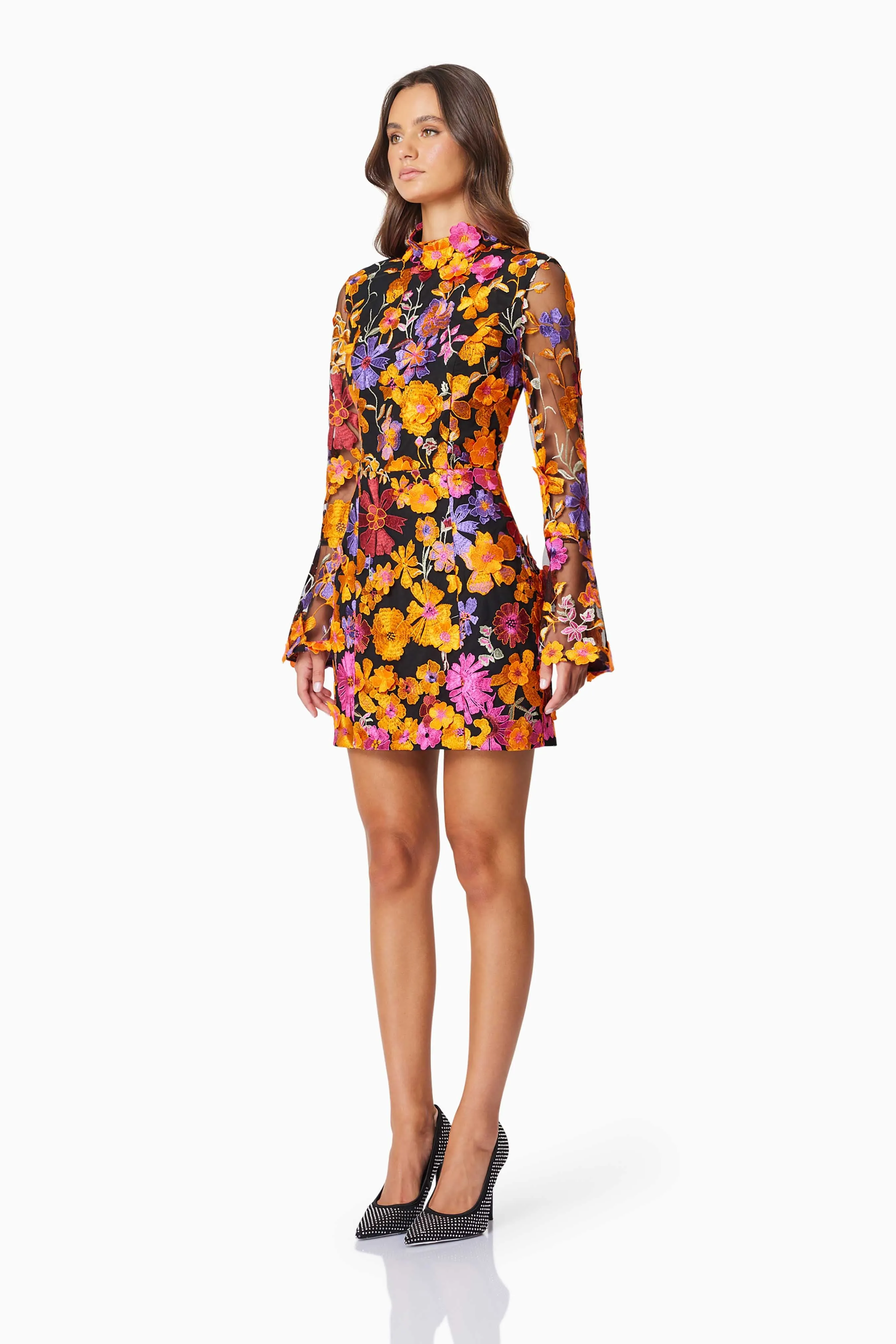 Alessandra Floral Long Sleeve Mini Dress In Orange sold by Elliatt product image thumbnail 3