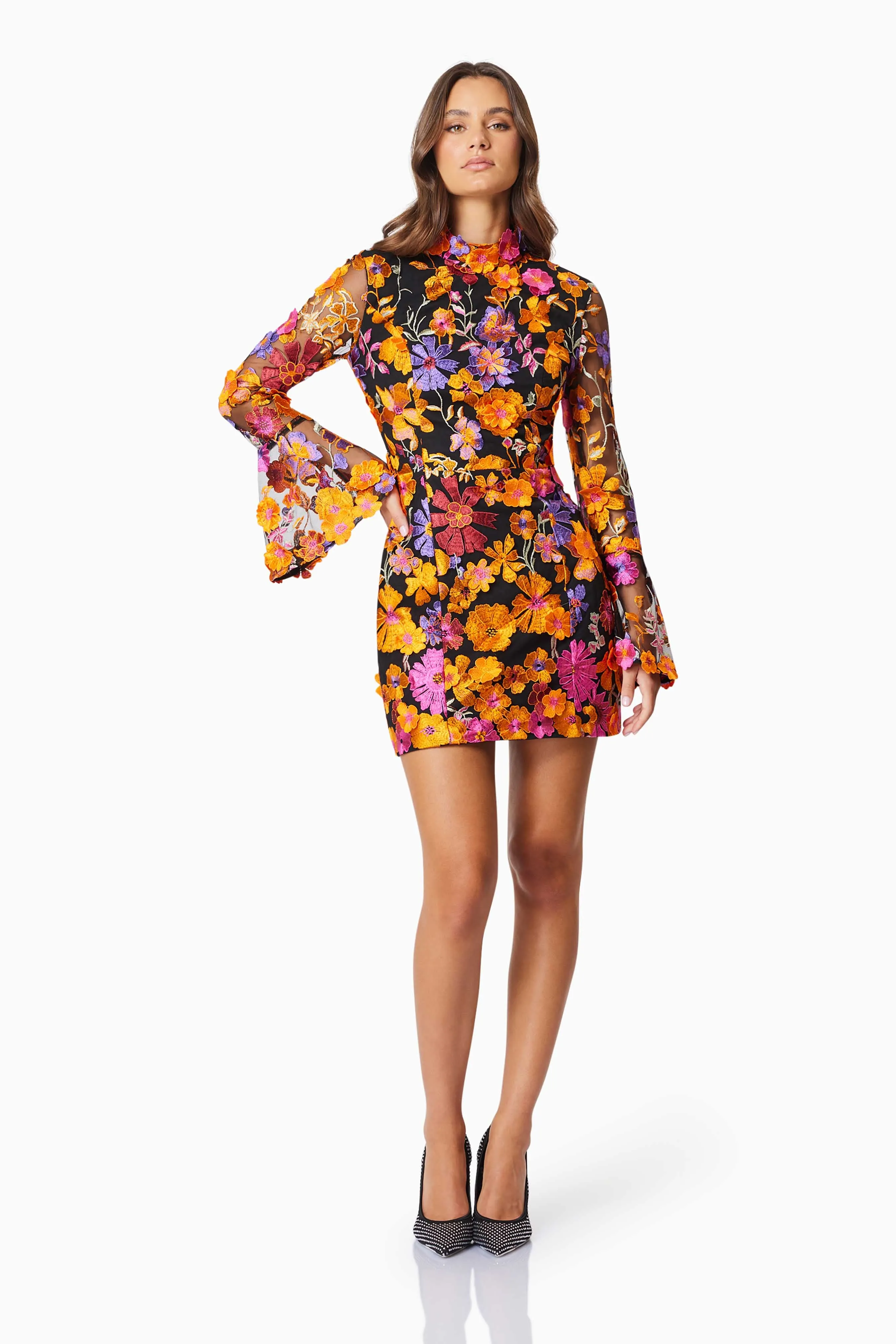 Alessandra Floral Long Sleeve Mini Dress In Orange sold by Elliatt product image thumbnail 4