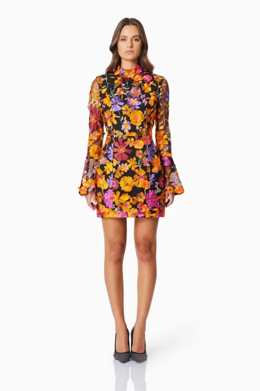 Alessandra Floral Long Sleeve Mini Dress In Orange made by Elliatt