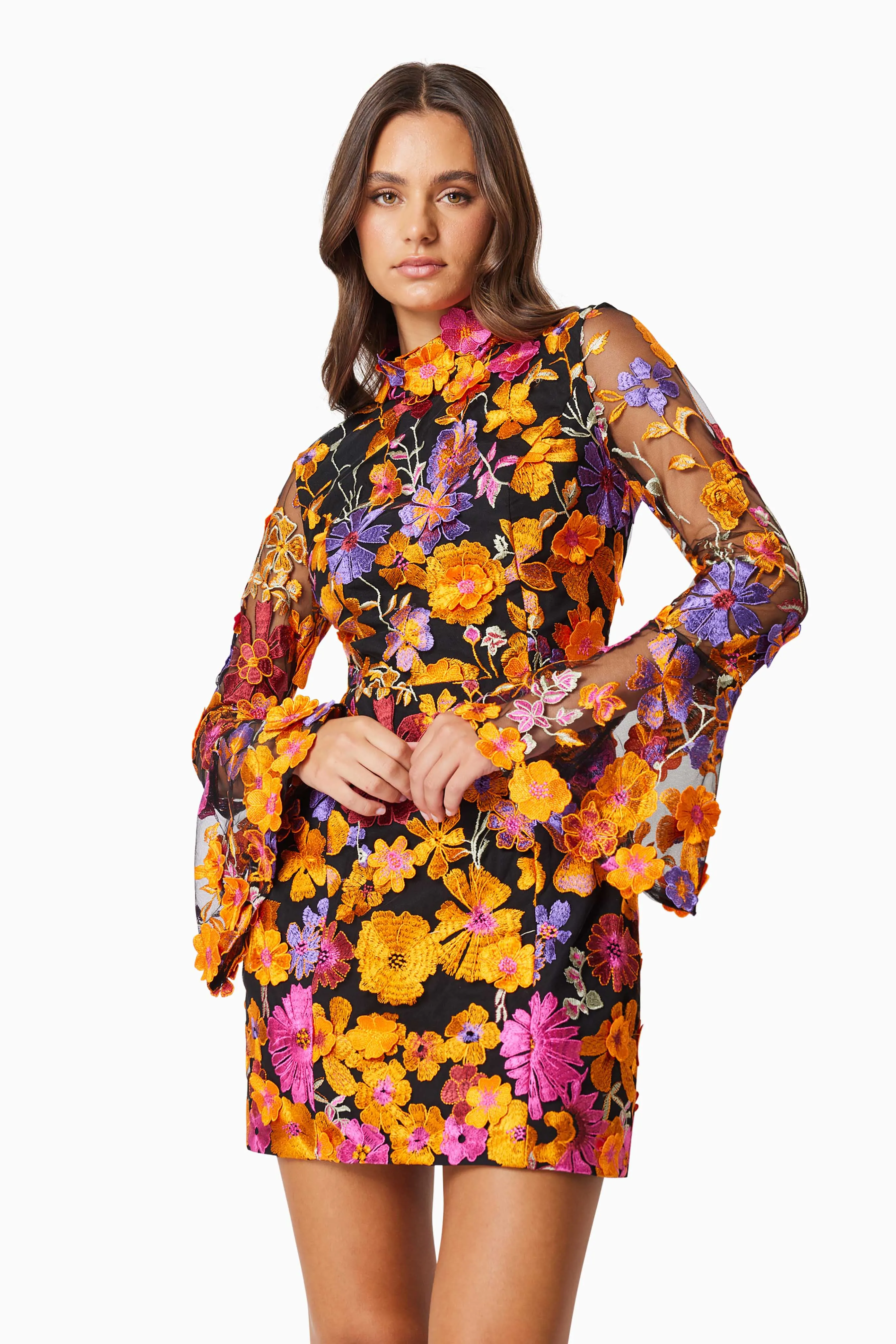 Alessandra Floral Long Sleeve Mini Dress In Orange sold by Elliatt product image thumbnail 2