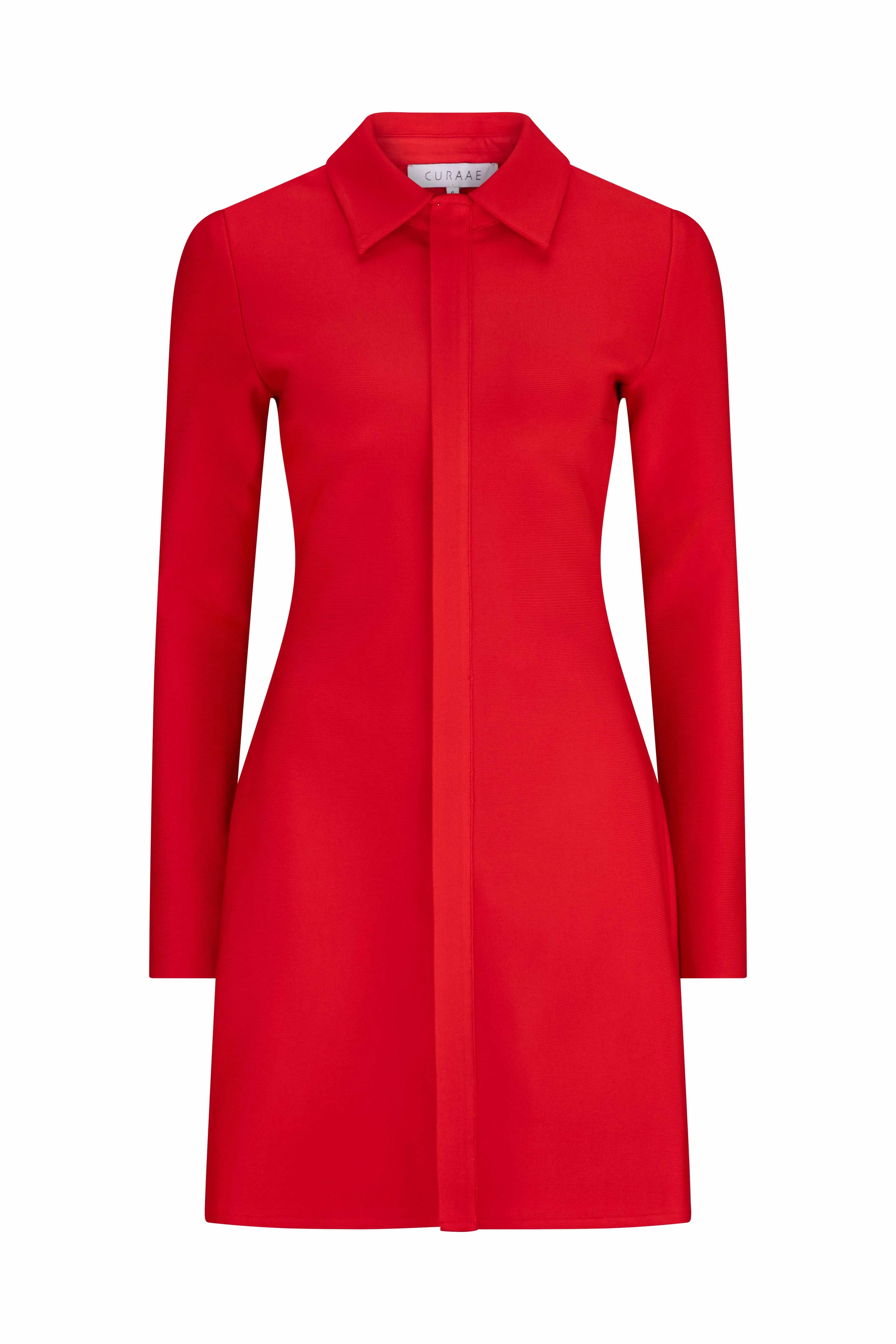 CURAAE Elodie Long Sleeve Shirt Mini Dress In Cherry Red sold by Elliatt
