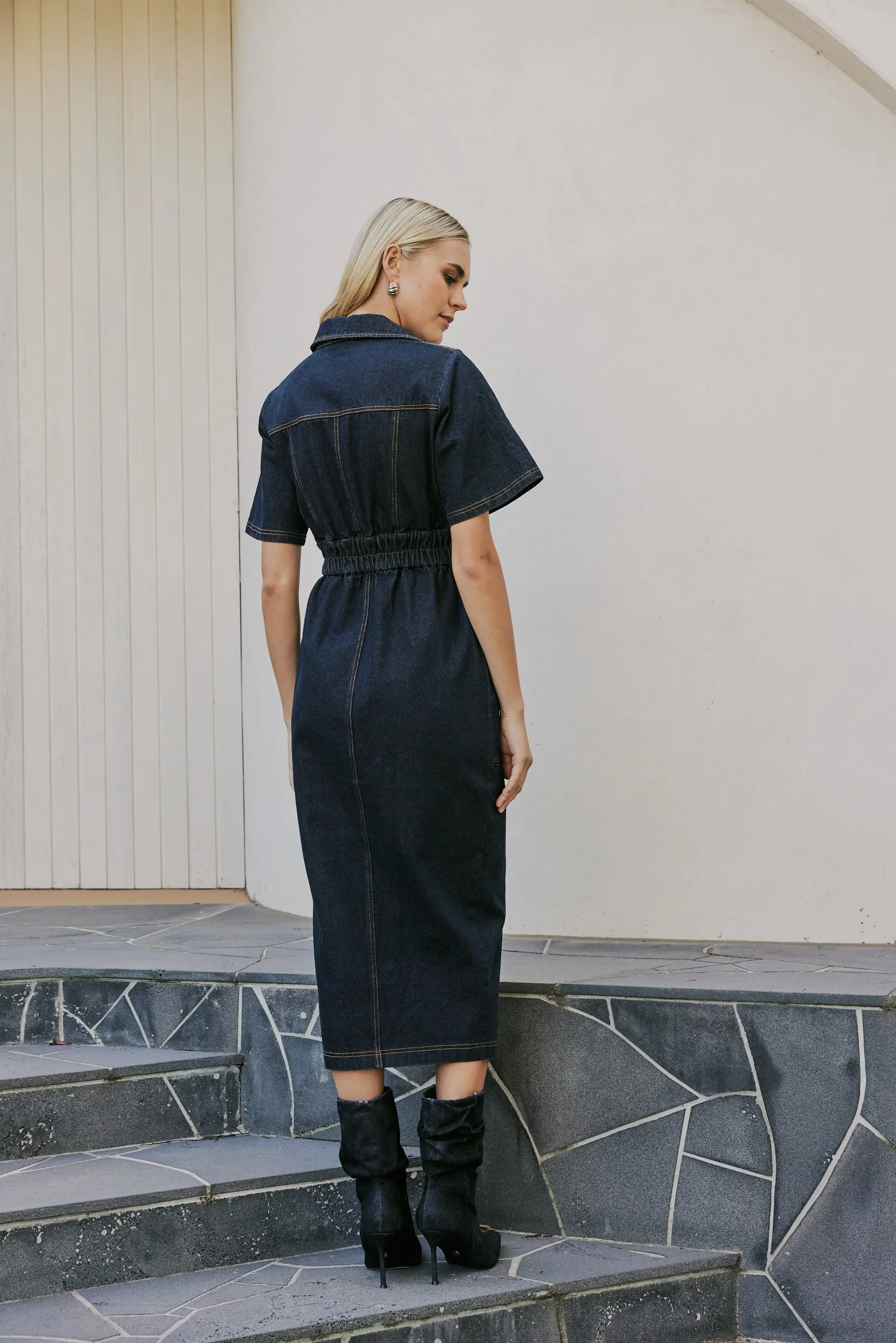 CURAAE Elysia Midi Shirt Belt Denim Dress sold by Elliatt product image thumbnail 4