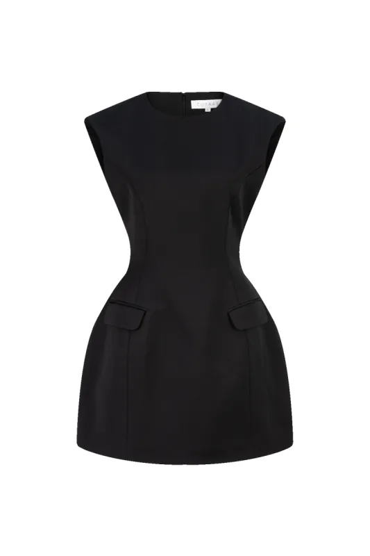 CURAAE Seren Flap Mini Dress In Black sold by Elliatt