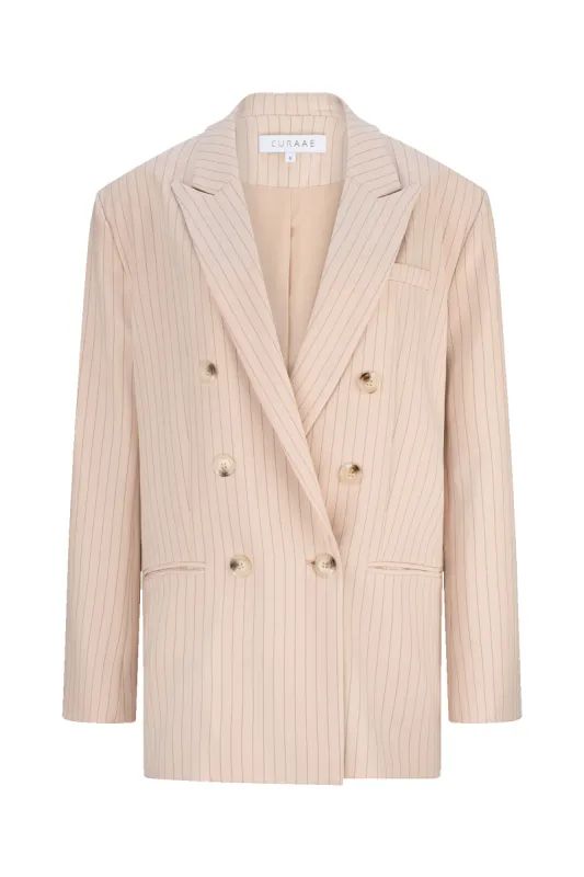 CURAAE Lyric Oversized Pinstripe Blazer In Beige sold by Elliatt