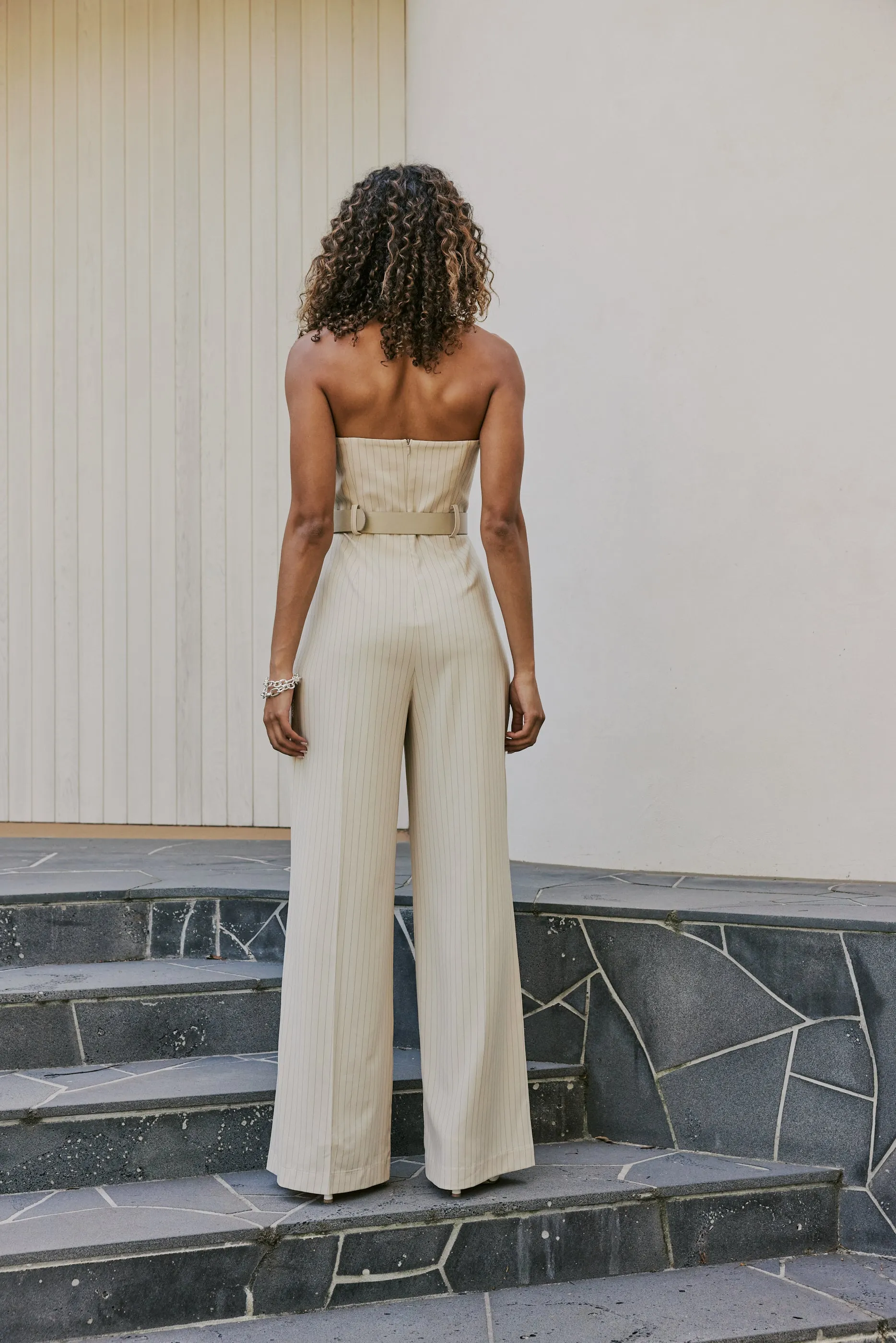 CURAAE Seraphina Tailored Pinstripe Jumpsuit In Beige sold by Elliatt product image thumbnail 4