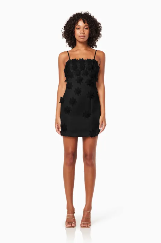 Sutton 3D Floral Mini Dress In Black sold by Elliatt
