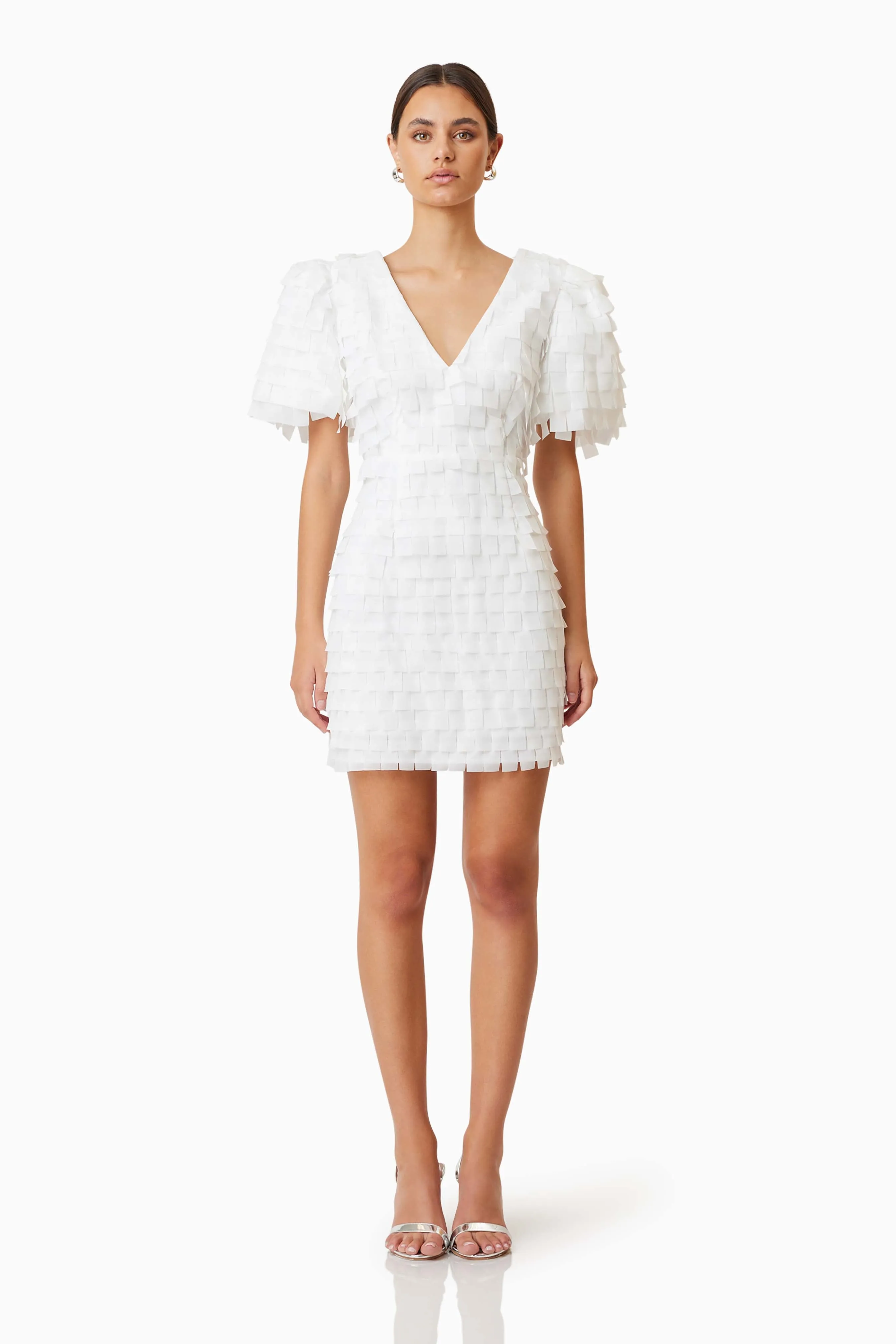 Hailey Textured 3D Mini Dress In White sold by Elliatt