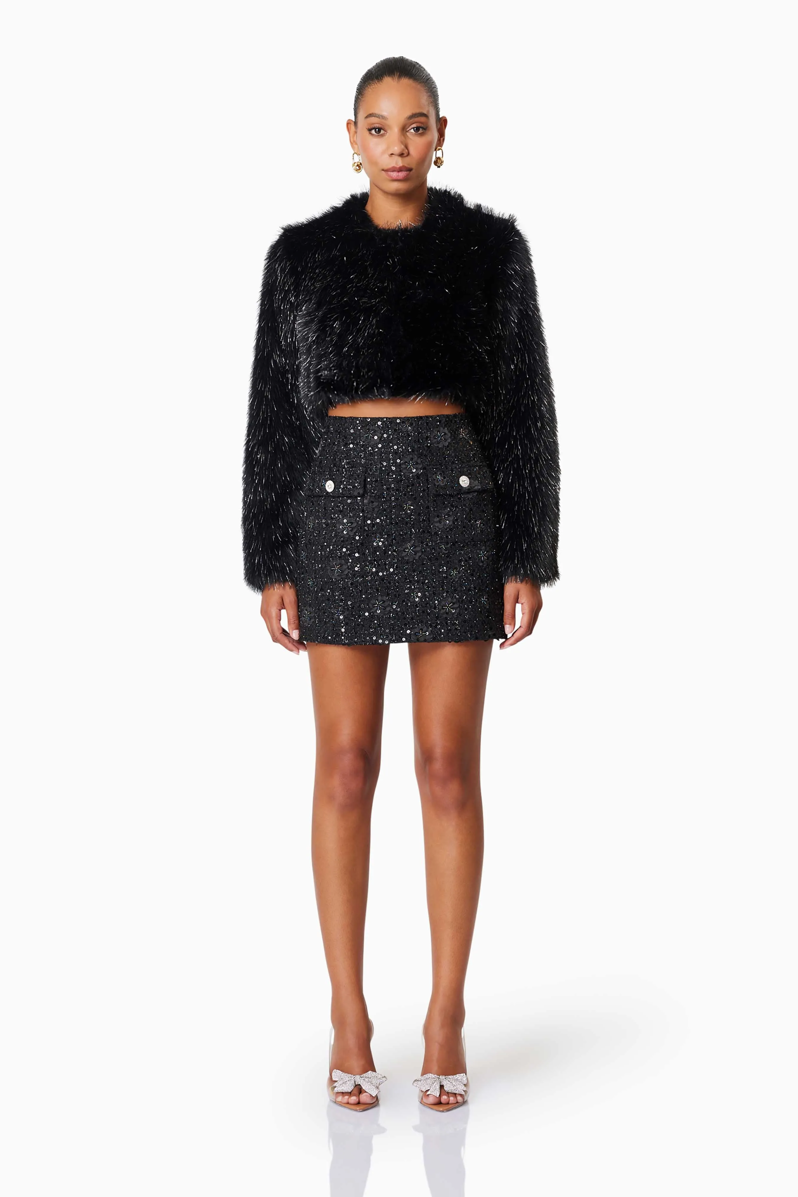Cosette Faux Fur Jacket In Black sold by Elliatt