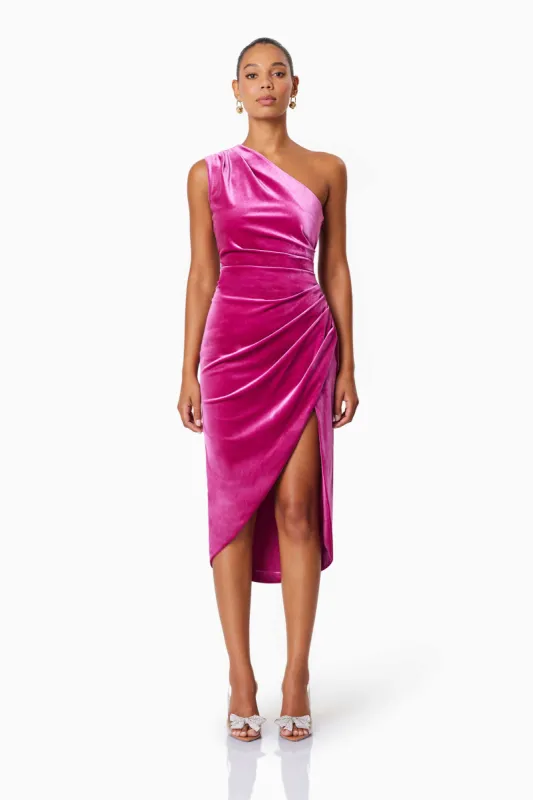 Solene One Shoulder Midi Dress In Pink made by Elliatt