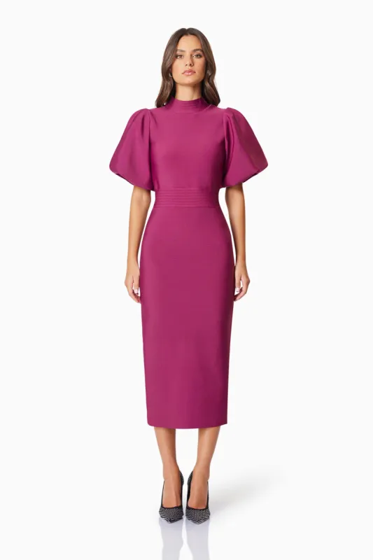 Ella Puff Sleeve Midi Dress In Red sold by Elliatt