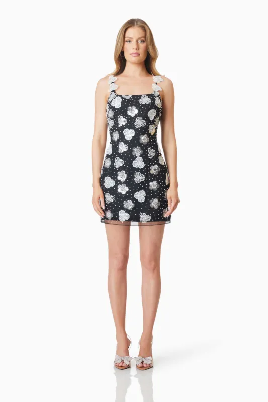 Jessamine Floral Mini Dress In Black sold by Elliatt