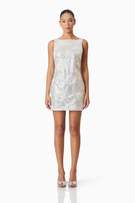 Caledonia Sequin Mini Shift Dress In Silver sold by Elliatt