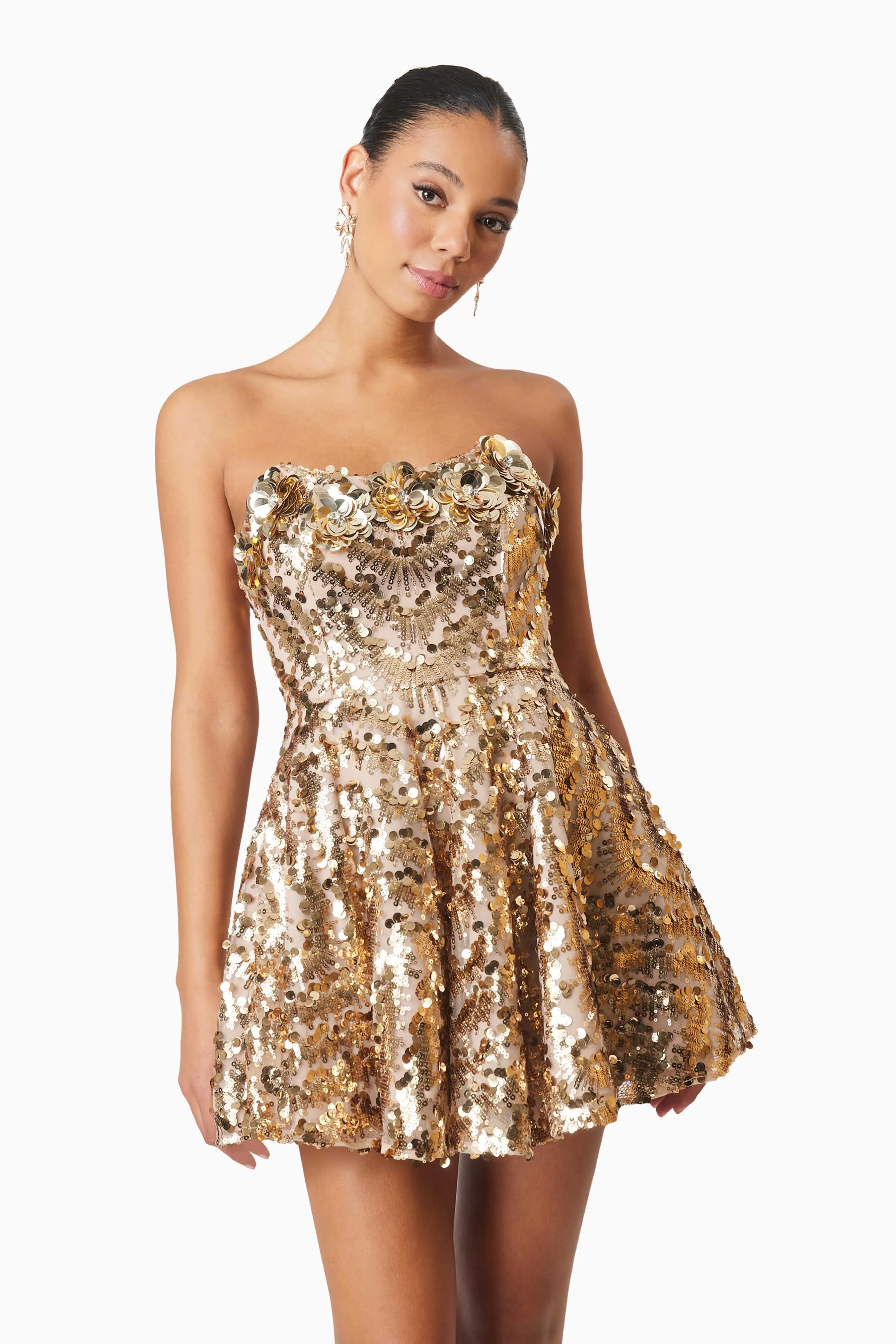 Alisha Strapless Fit & Flare Mini Dress In Gold sold by Elliatt product image thumbnail 2