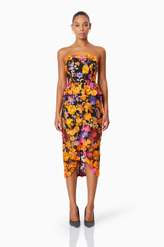 Alessandra Floral Strapless Cocktail Dress In Orange sold by Elliatt