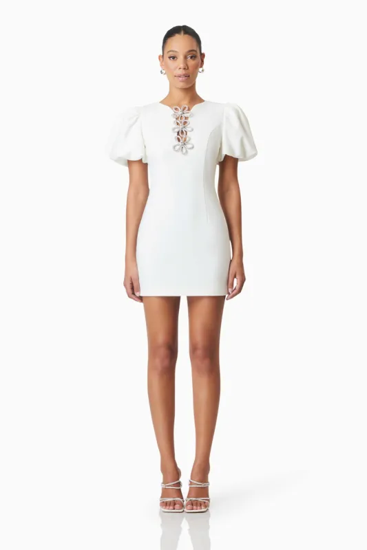 Delia Diamante Mini Dress In White sold by Elliatt