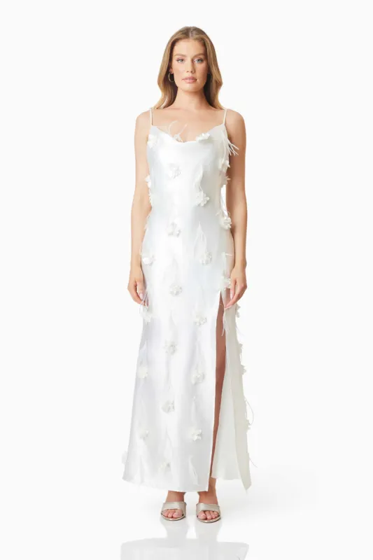 Lunaria Satin Maxi Dress In White sold by Elliatt