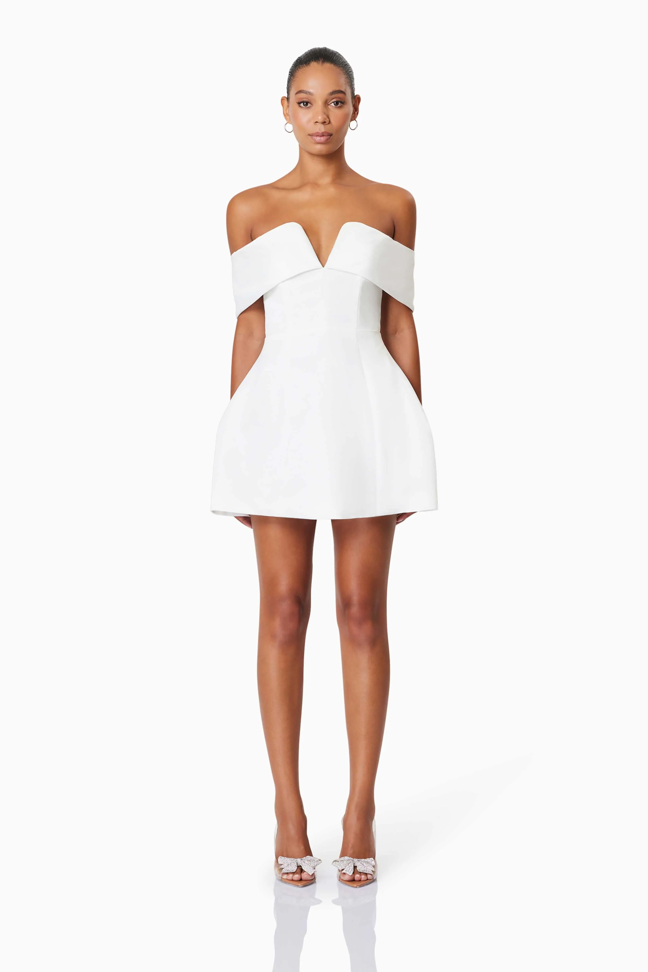 Alice Off The Shoulder Mini Party Dress in White sold by Elliatt