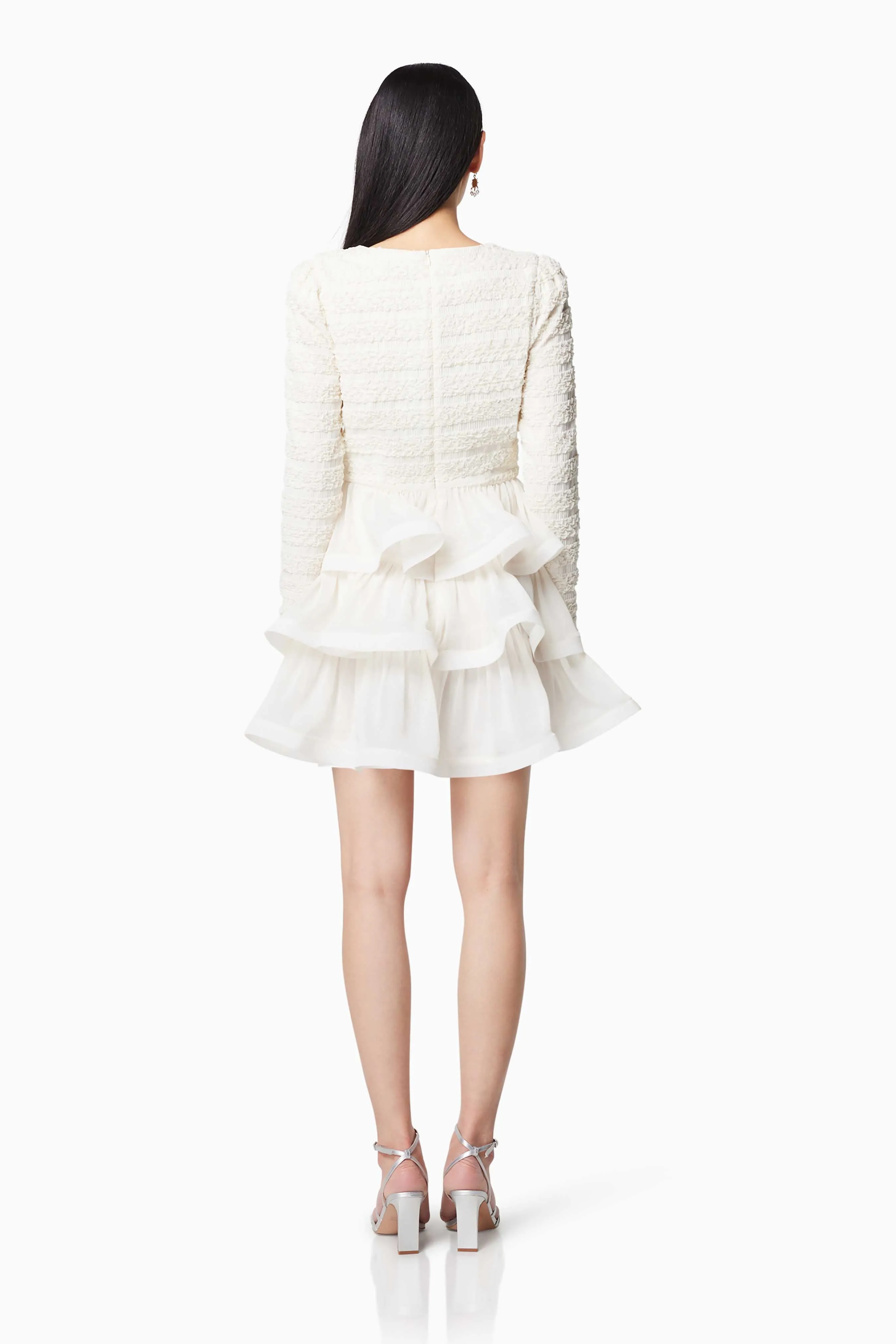 Sophisticate Ruffled Long Sleeved Mini Dress In White sold by Elliatt product image thumbnail 5