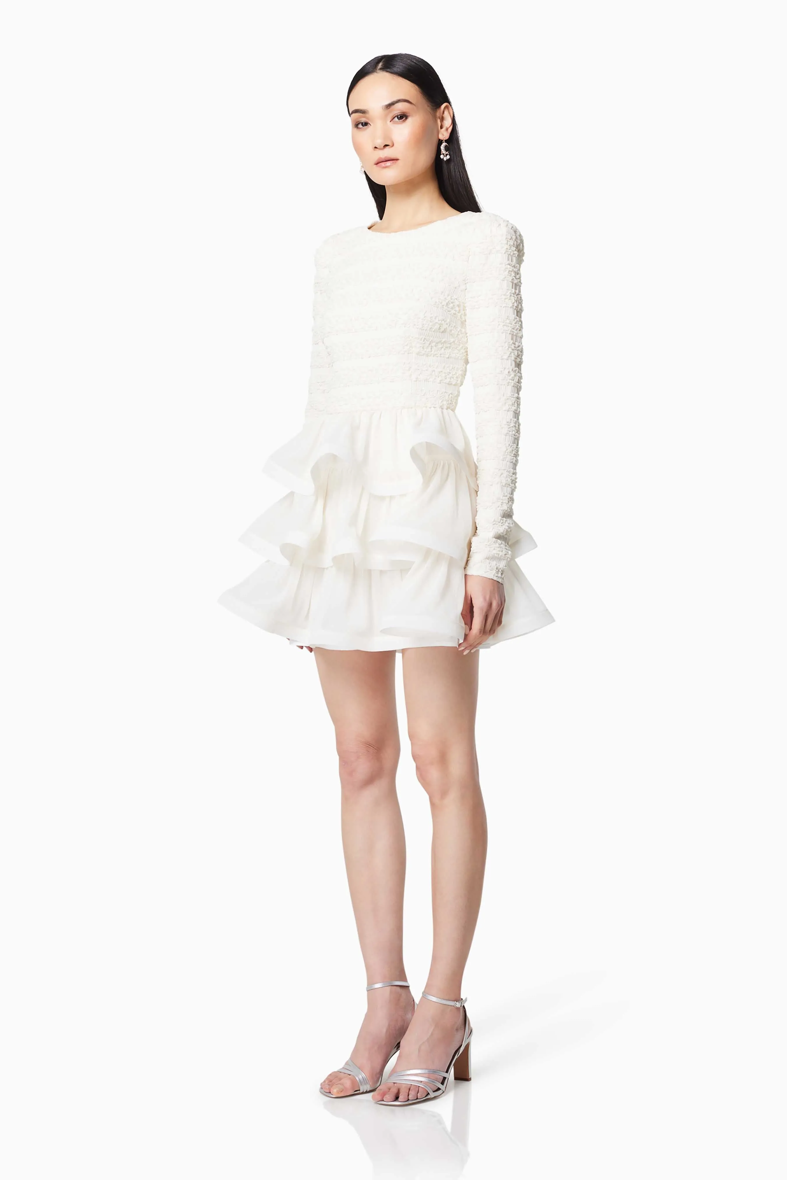 Sophisticate Ruffled Long Sleeved Mini Dress In White sold by Elliatt product image thumbnail 3