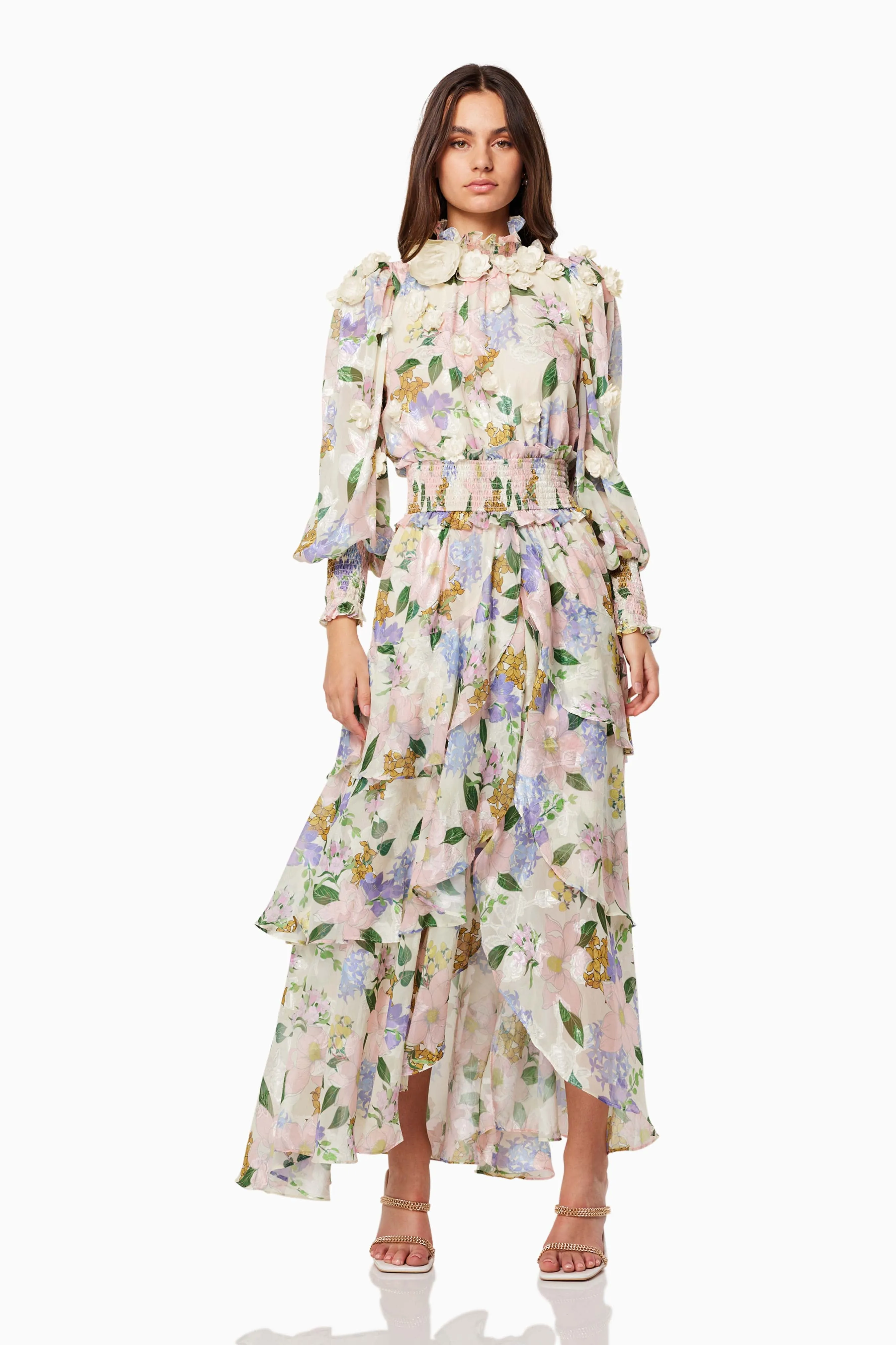 Delfina Ruffled Maxi Dress In Pink sold by Elliatt product image thumbnail 4