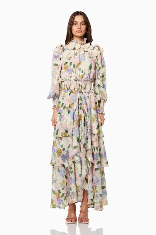 Delfina Ruffled Maxi Dress In Pink sold by Elliatt