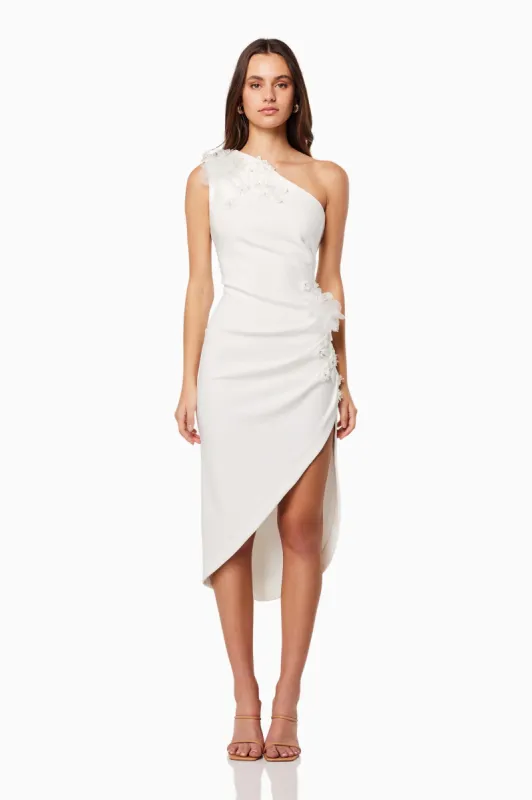 Astoria One Shoulder Midi Dress In White sold by Elliatt