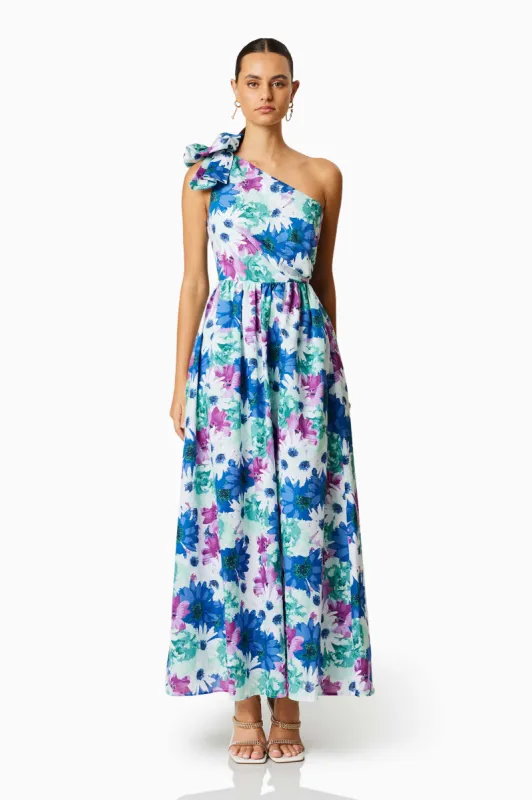 Aloha One Shoulder Midi Dress In Blue sold by Elliatt