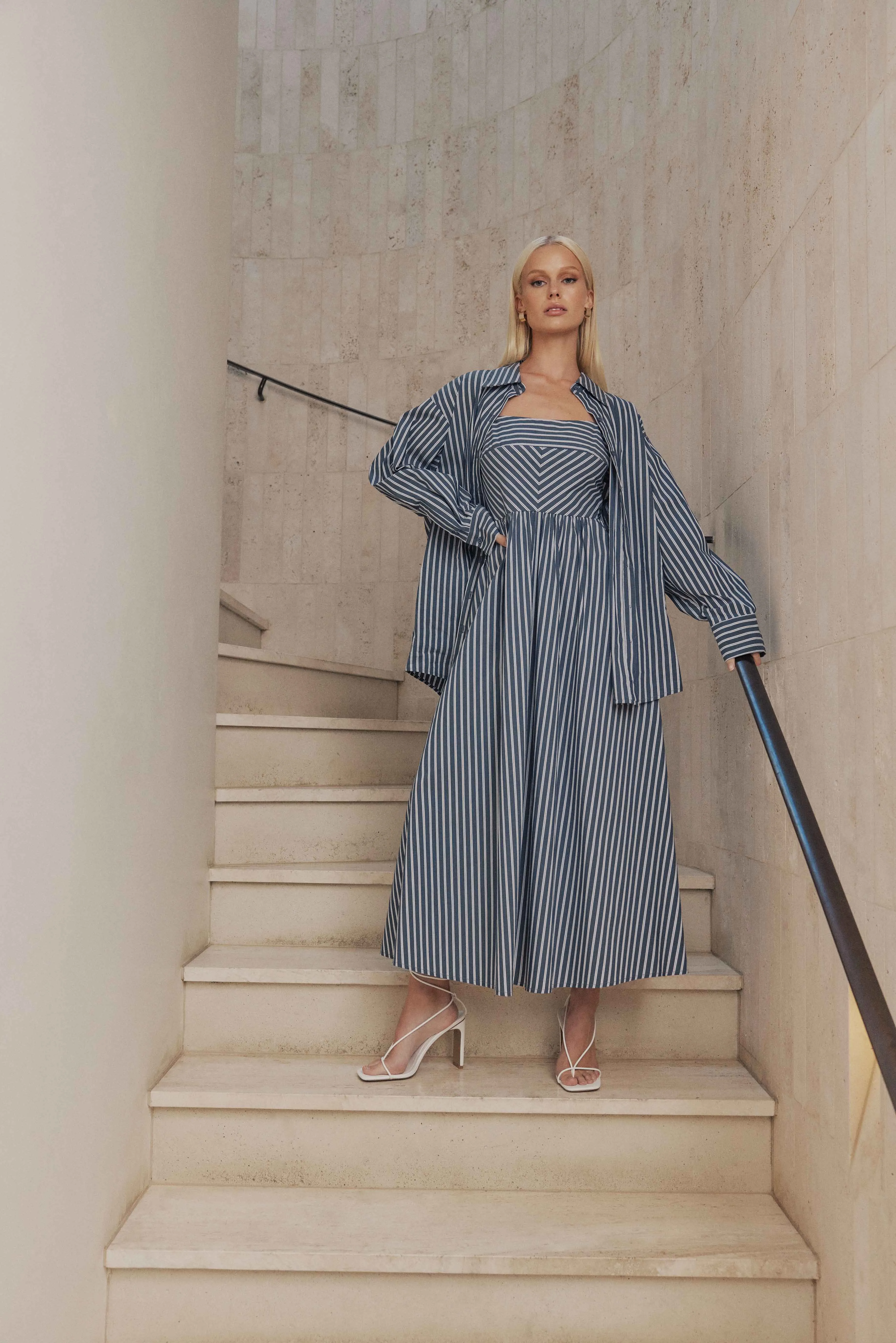 CURAAE Perry Oversized Button up Shirt in Navy Stripe sold by Elliatt product image thumbnail 4