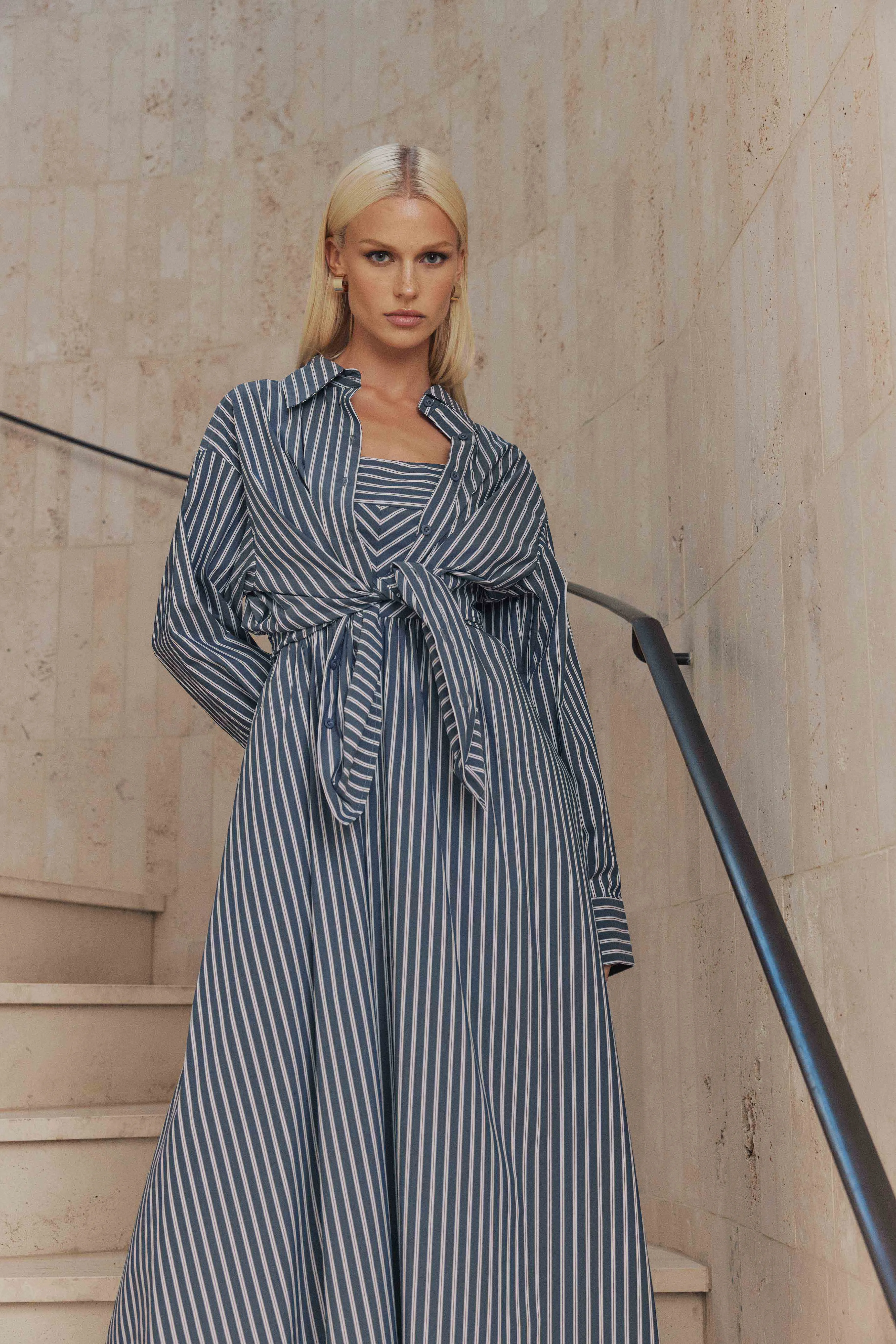 CURAAE Perry Oversized Button up Shirt in Navy Stripe sold by Elliatt product image thumbnail 5
