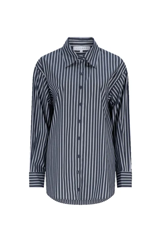 CURAAE Perry Oversized Button up Shirt in Navy Stripe sold by Elliatt