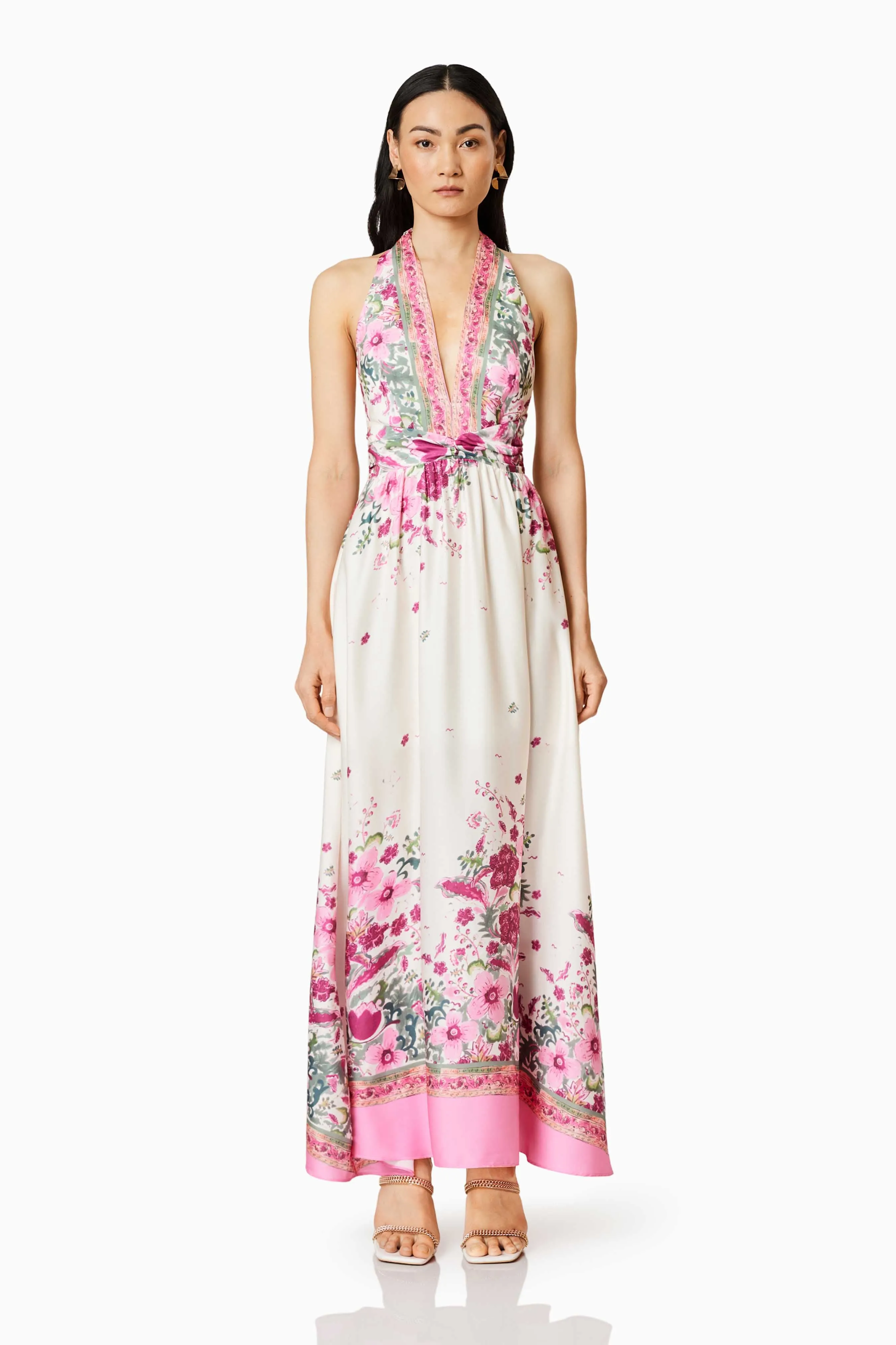 Castaway Maxi Dress In White & Pink Florals sold by Elliatt