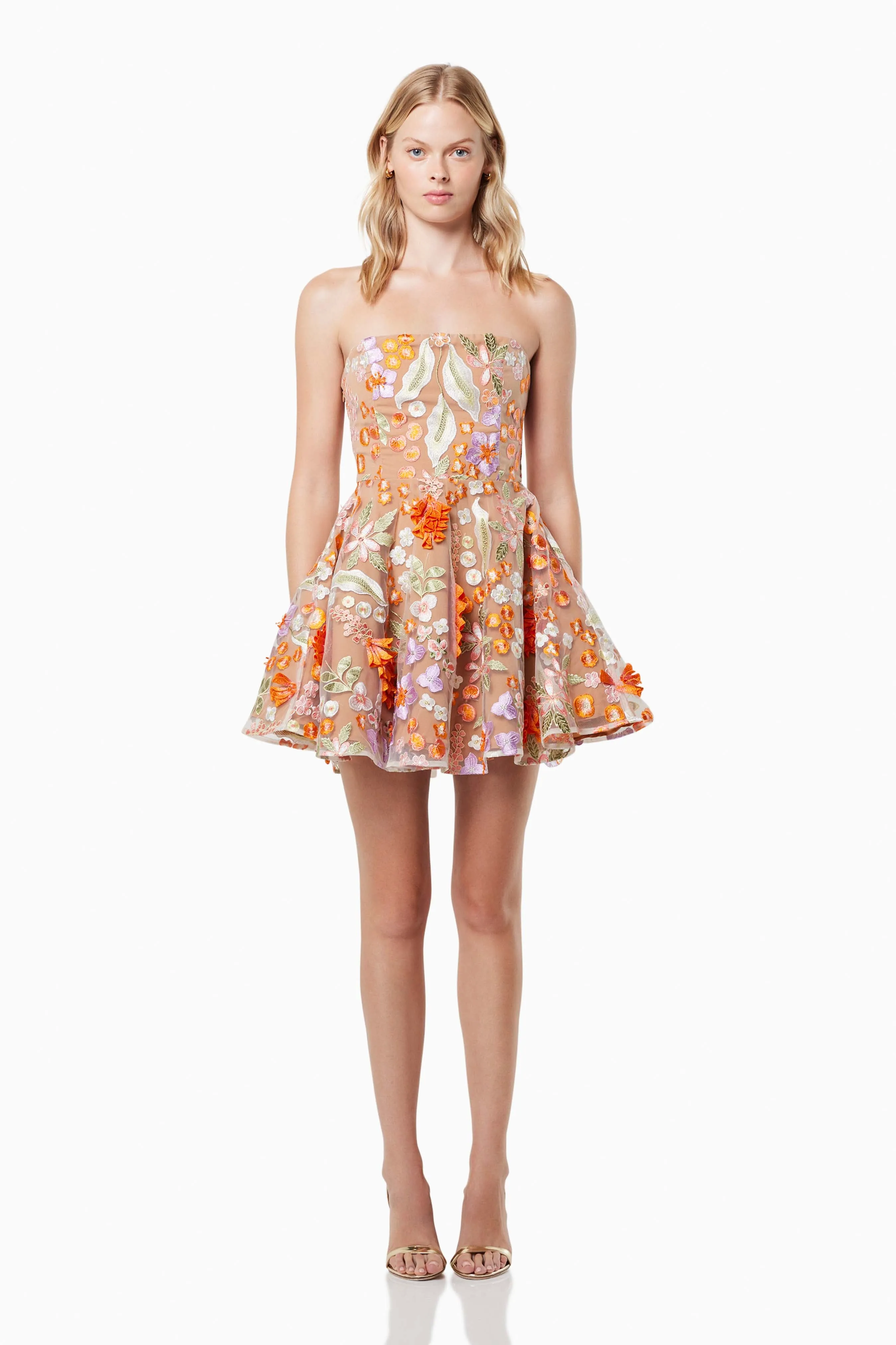 Discotheque 3D Floral Mini Dress In Orange sold by Elliatt
