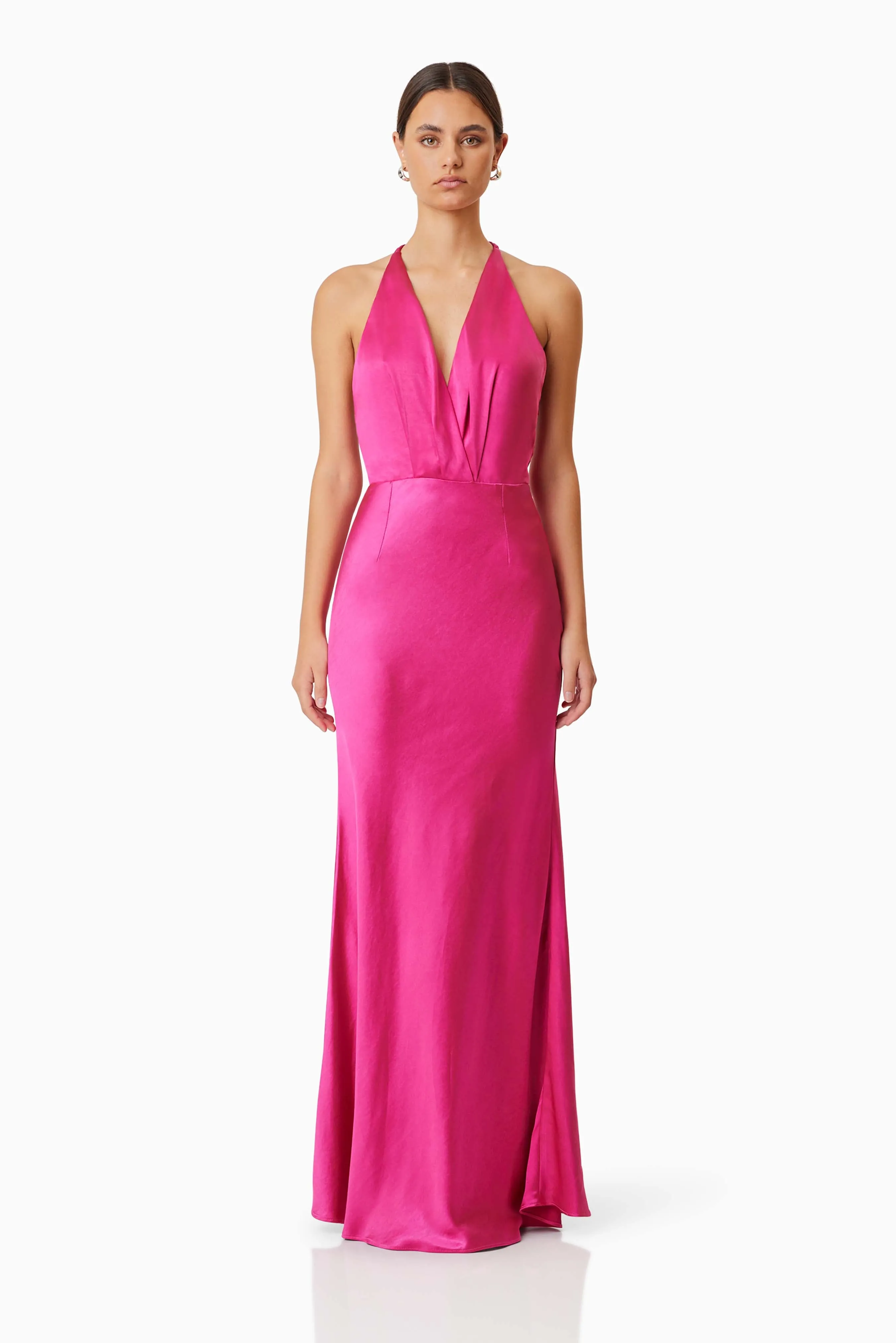 Aria Backless Satin Maxi Dress In Pink sold by Elliatt