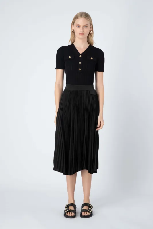 Tory Midi Pleated Skirt in Black sold by Elliatt