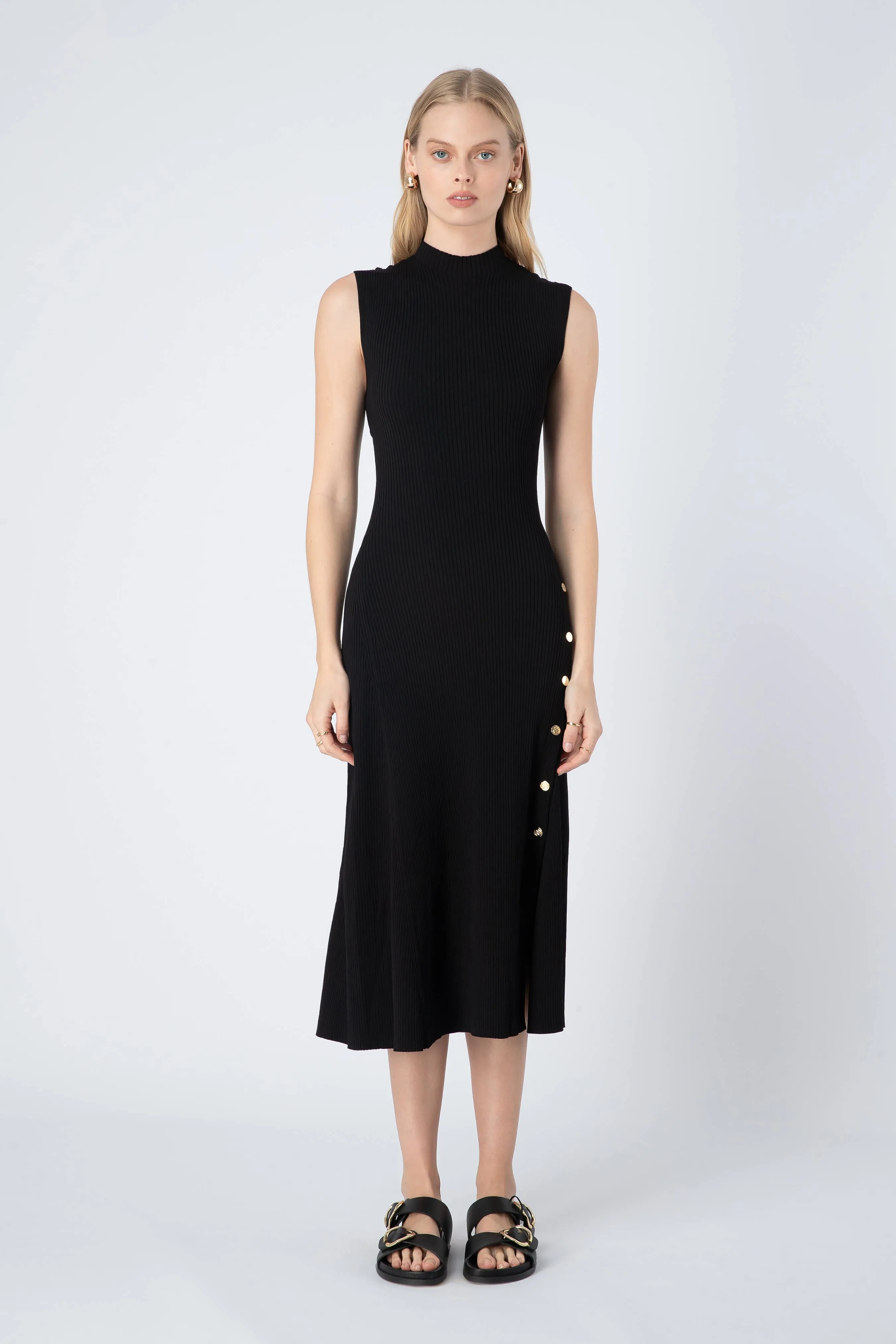 Rooney Ribbed Knit Sleeveless Midi Dress in Black sold by Elliatt