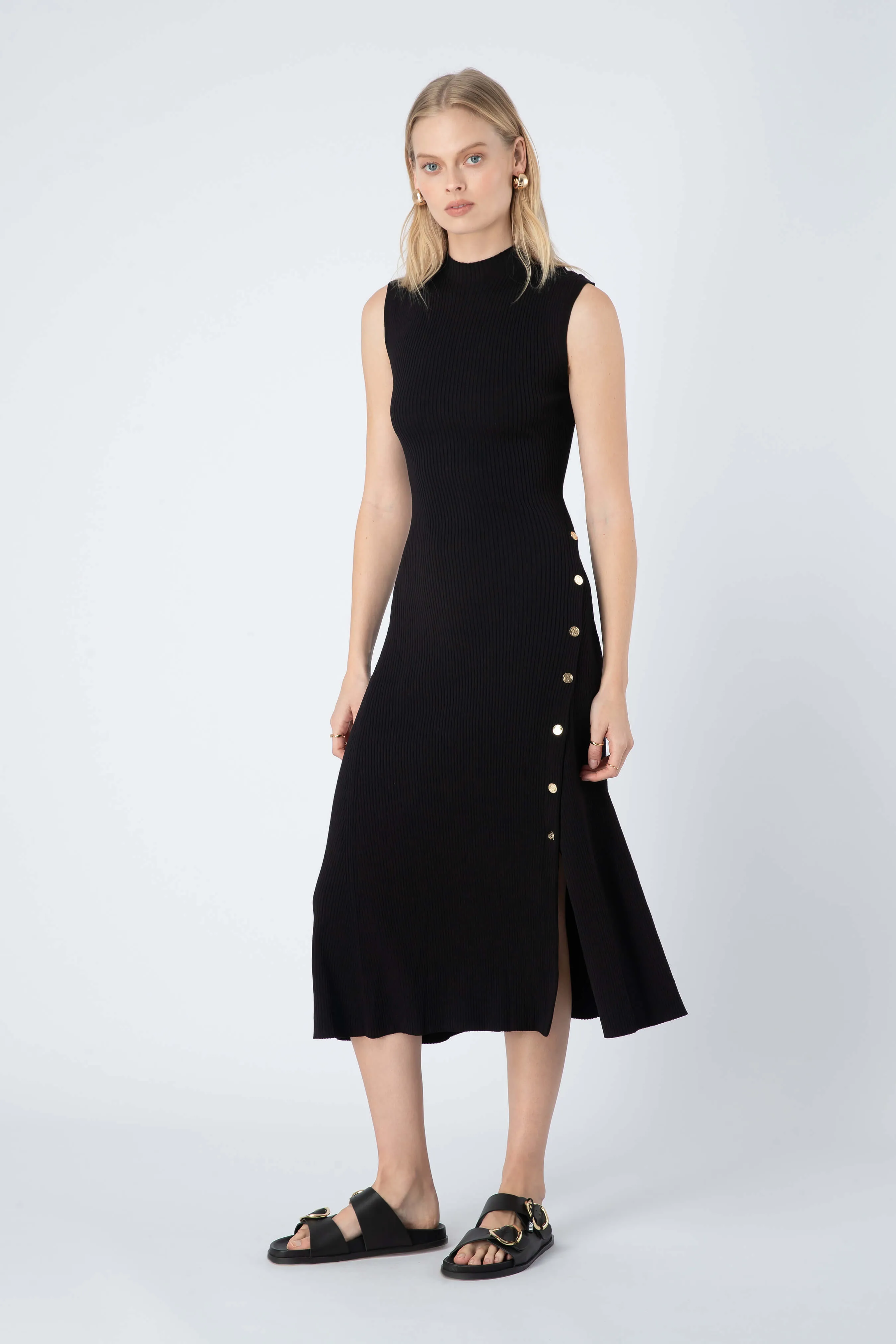 Rooney Ribbed Knit Sleeveless Midi Dress in Black sold by Elliatt product image thumbnail 3