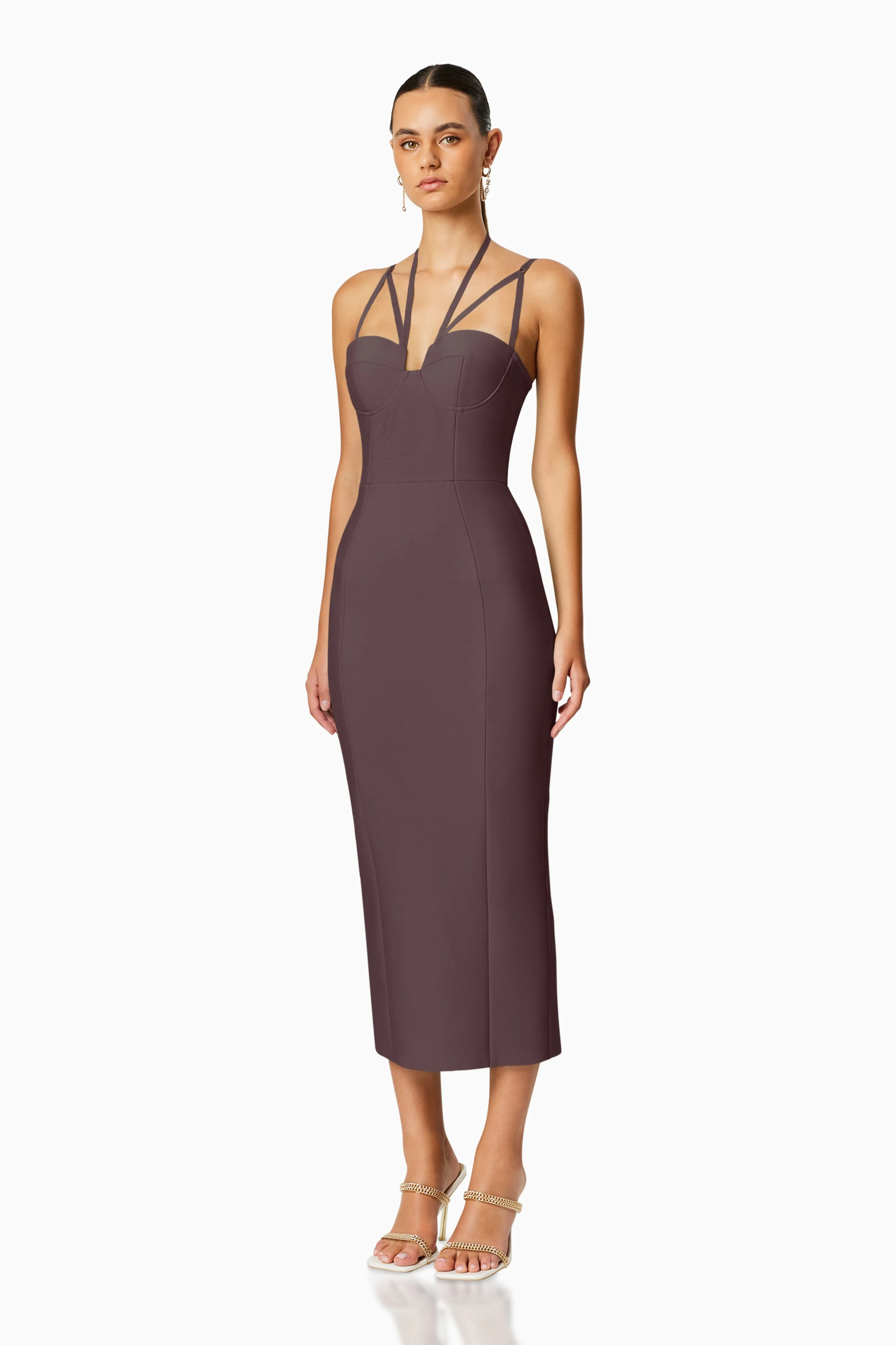 Orchid Bodycon Midi Dress in Brown sold by Elliatt product image thumbnail 2