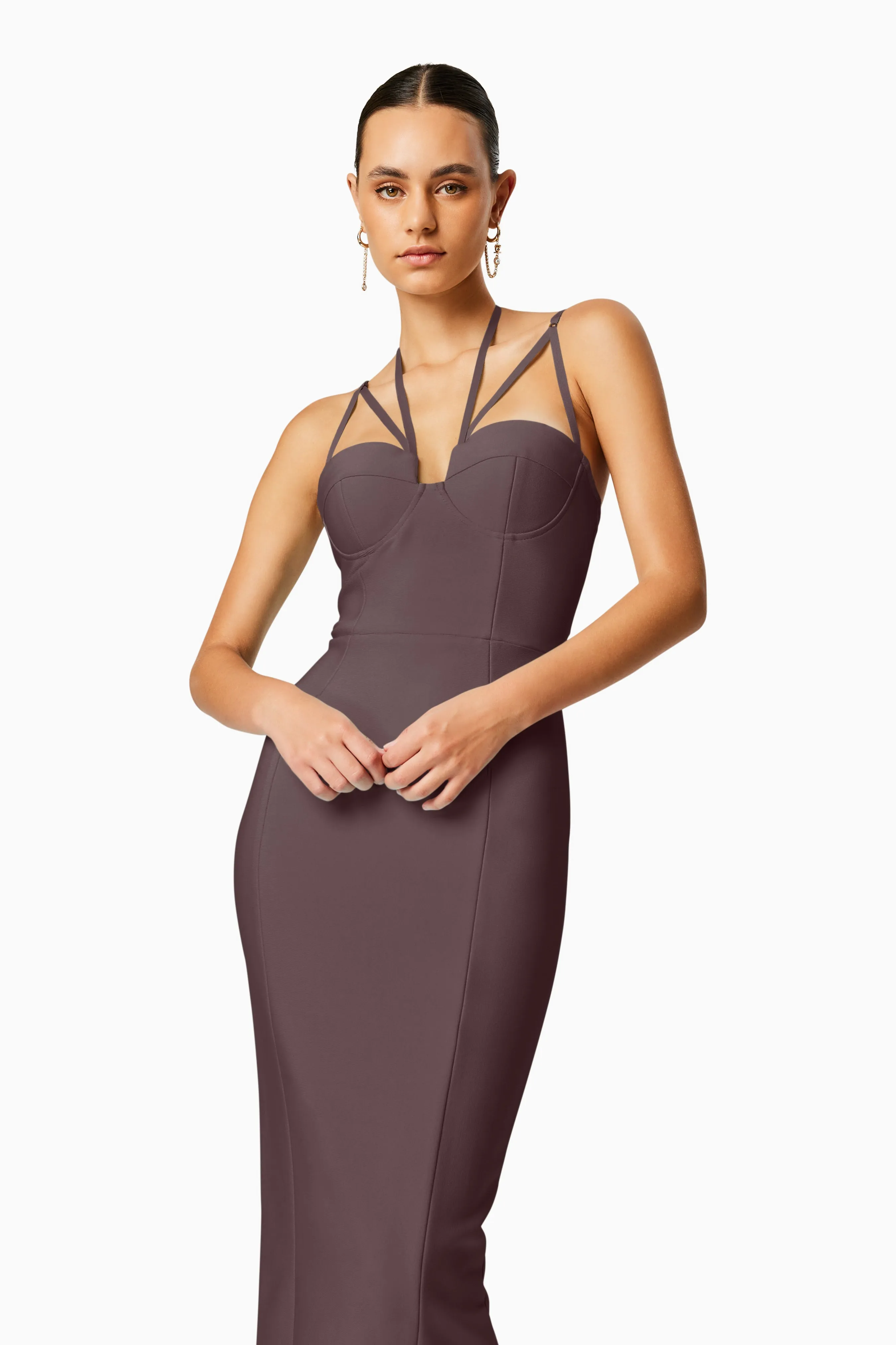 Orchid Bodycon Midi Dress in Brown sold by Elliatt product image thumbnail 4