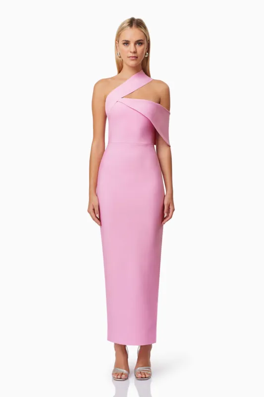 Riley One Shoulder Fitted Maxi Dress in Pink sold by Elliatt